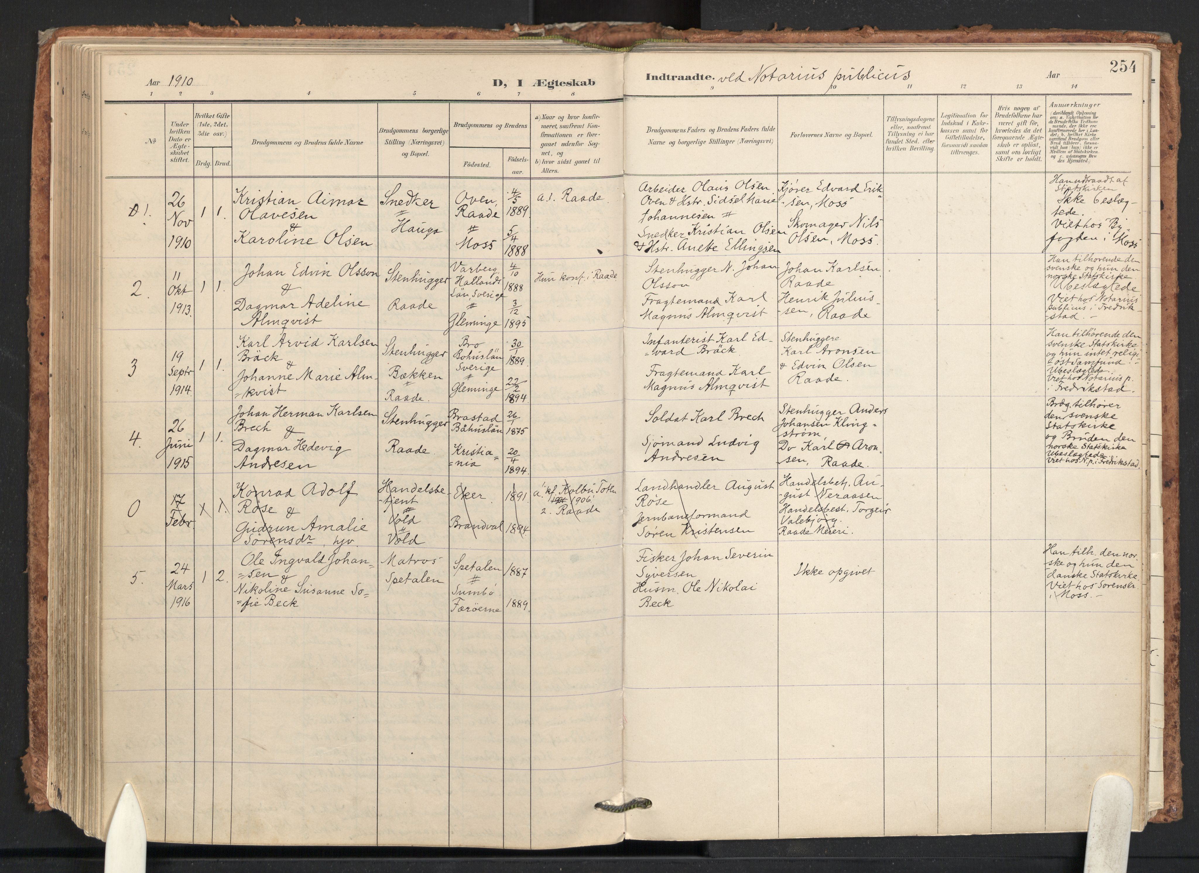 Råde prestekontor kirkebøker, AV/SAO-A-2009/F/Fa/L0008: Parish register (official) no. 8, 1903-1924, p. 254