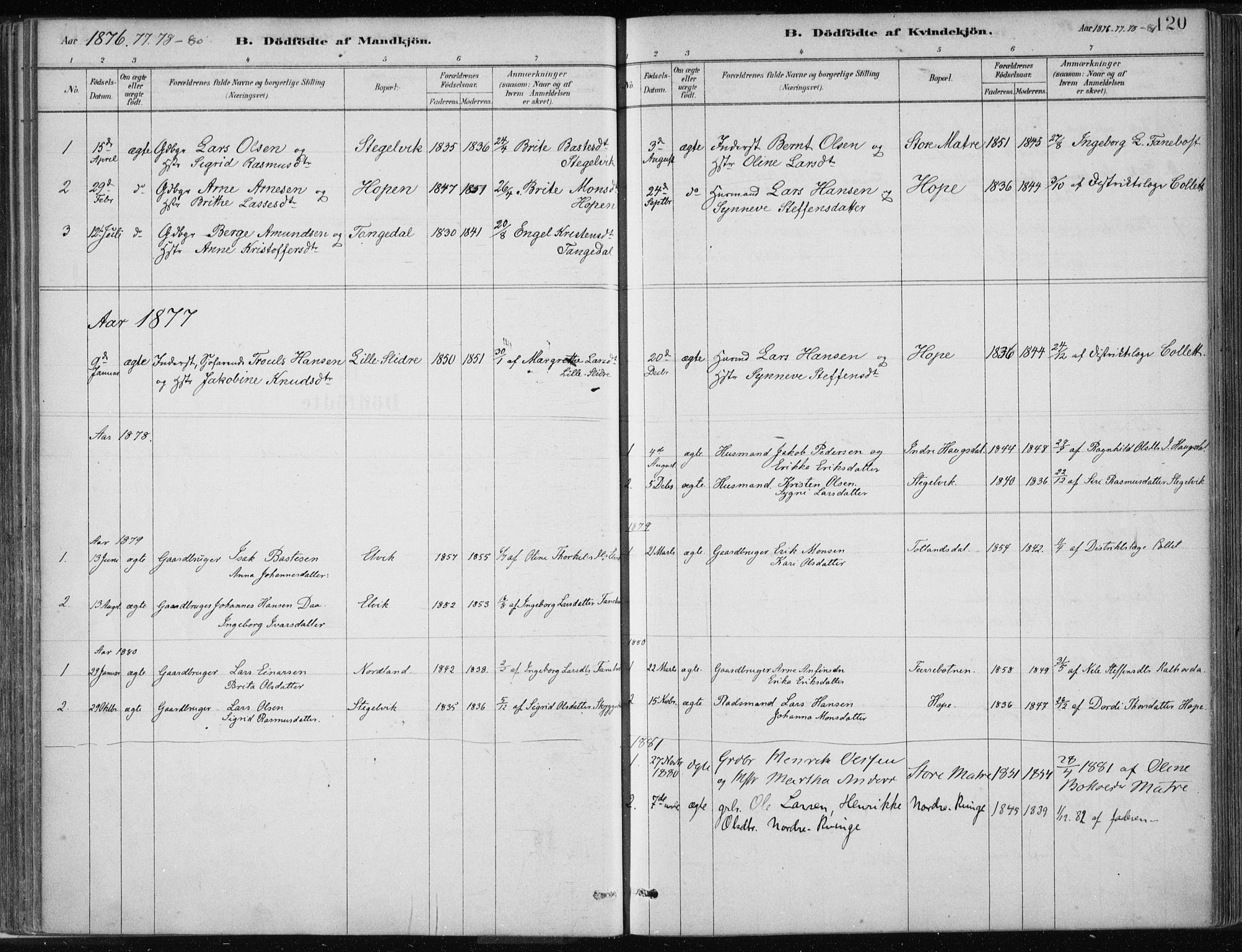 Masfjorden sokneprestembete, AV/SAB-A-77001: Parish register (official) no. B  1, 1876-1899, p. 120