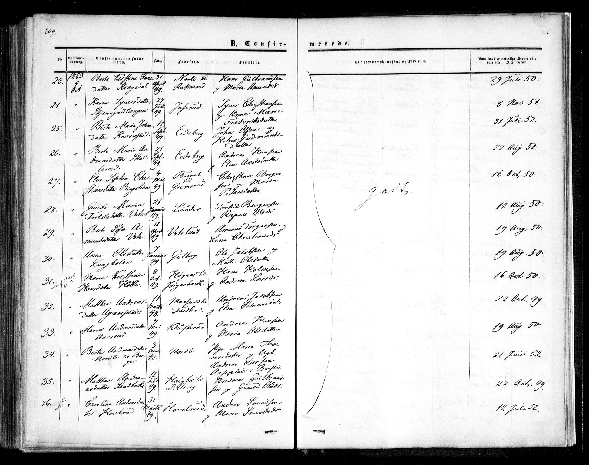 Trøgstad prestekontor Kirkebøker, SAO/A-10925/F/Fa/L0008.a: Parish register (official) no. I 8A, 1855-1864, p. 209