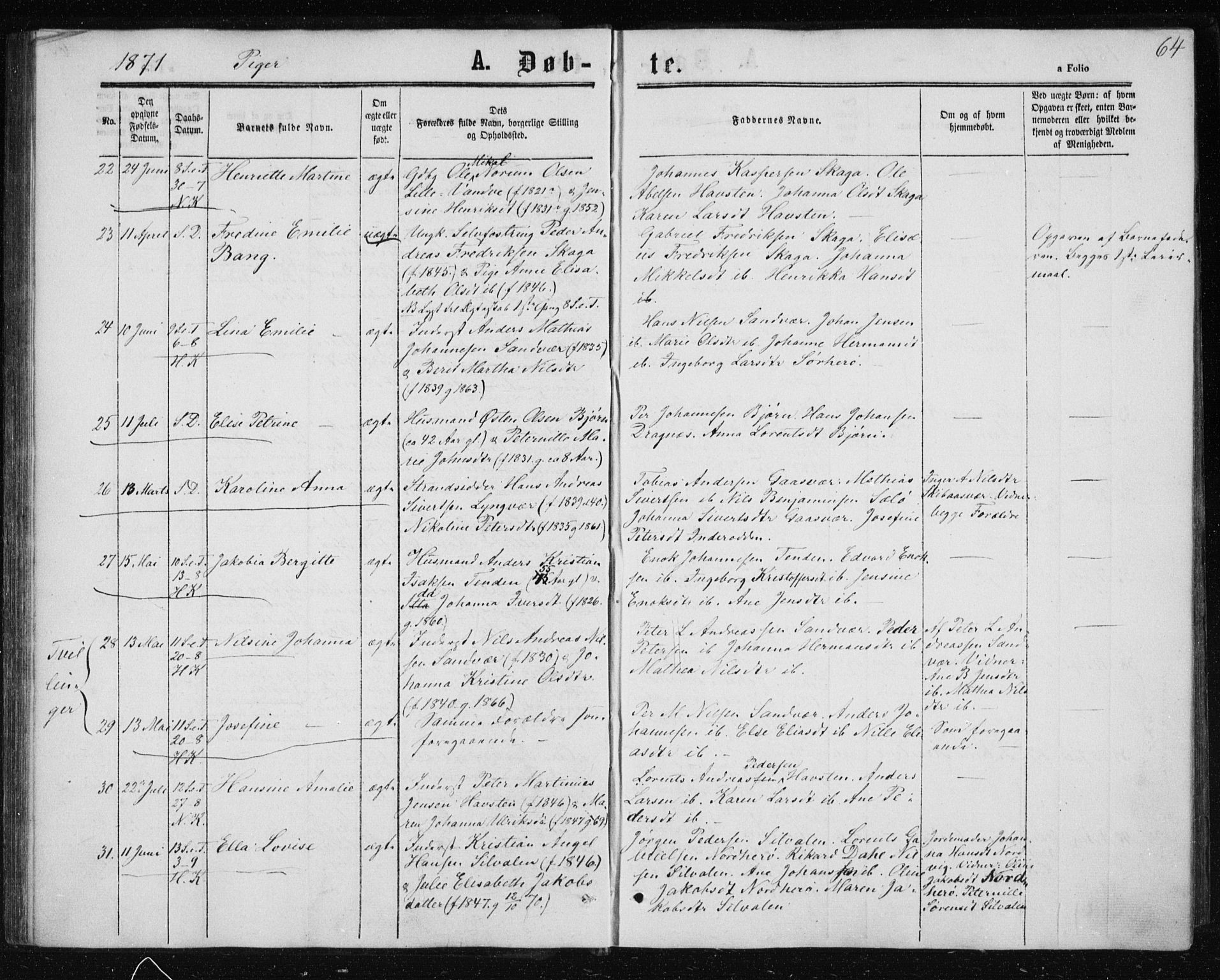 Ministerialprotokoller, klokkerbøker og fødselsregistre - Nordland, AV/SAT-A-1459/834/L0505: Parish register (official) no. 834A03, 1862-1871, p. 64