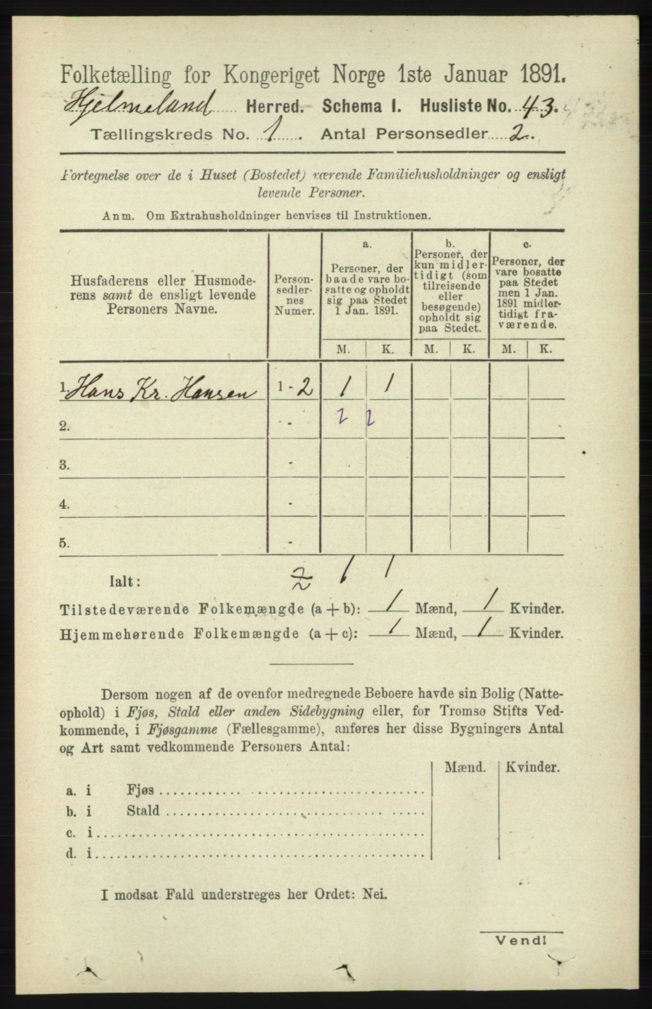 RA, 1891 census for 1133 Hjelmeland, 1891, p. 65