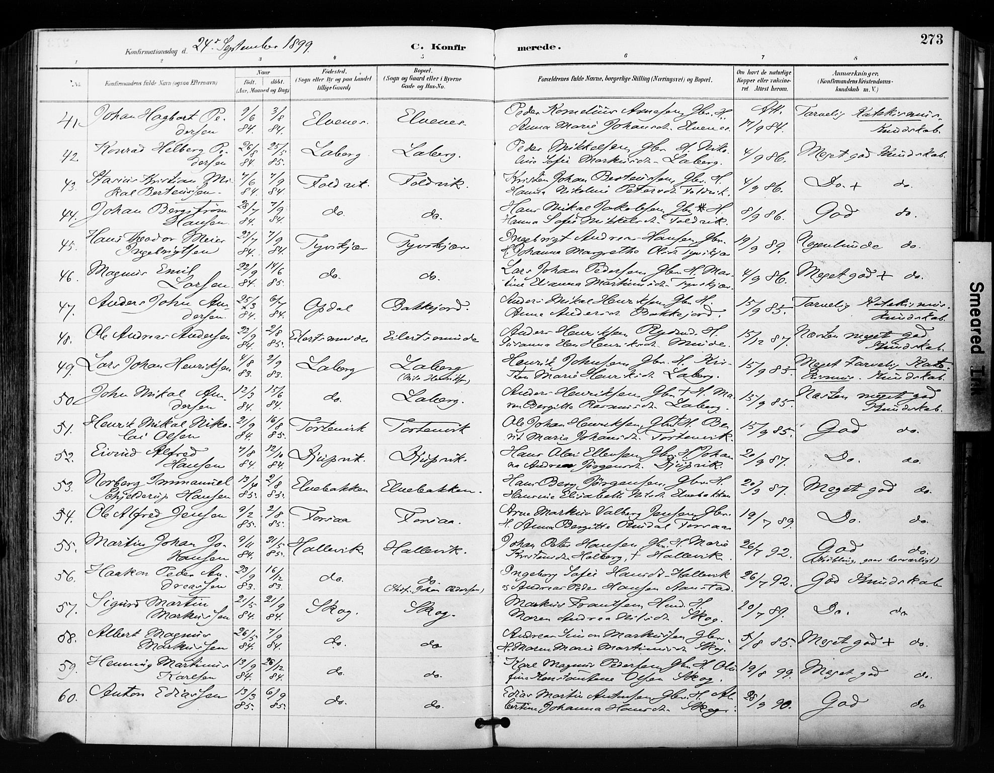 Ibestad sokneprestembete, SATØ/S-0077/H/Ha/Haa/L0012kirke: Parish register (official) no. 12, 1890-1900, p. 273