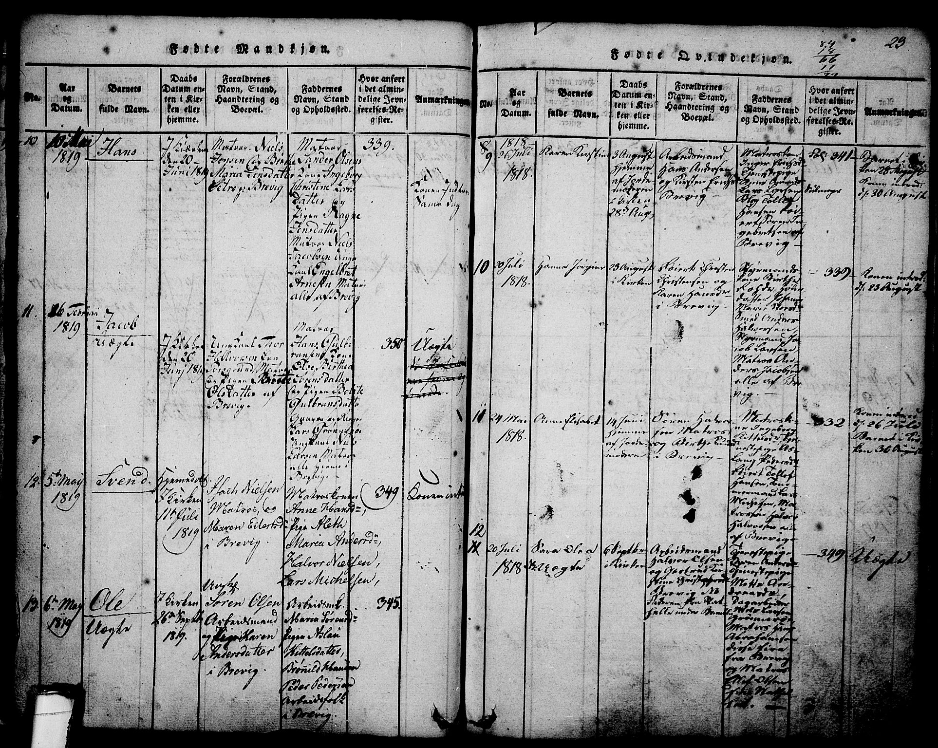 Brevik kirkebøker, SAKO/A-255/G/Ga/L0001: Parish register (copy) no. 1, 1814-1845, p. 23