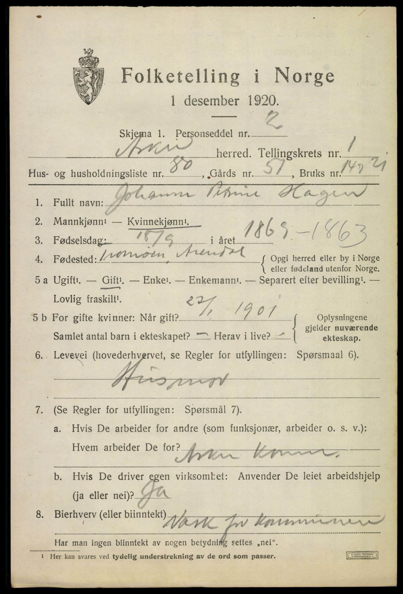 SAO, 1920 census for Asker, 1920, p. 3514