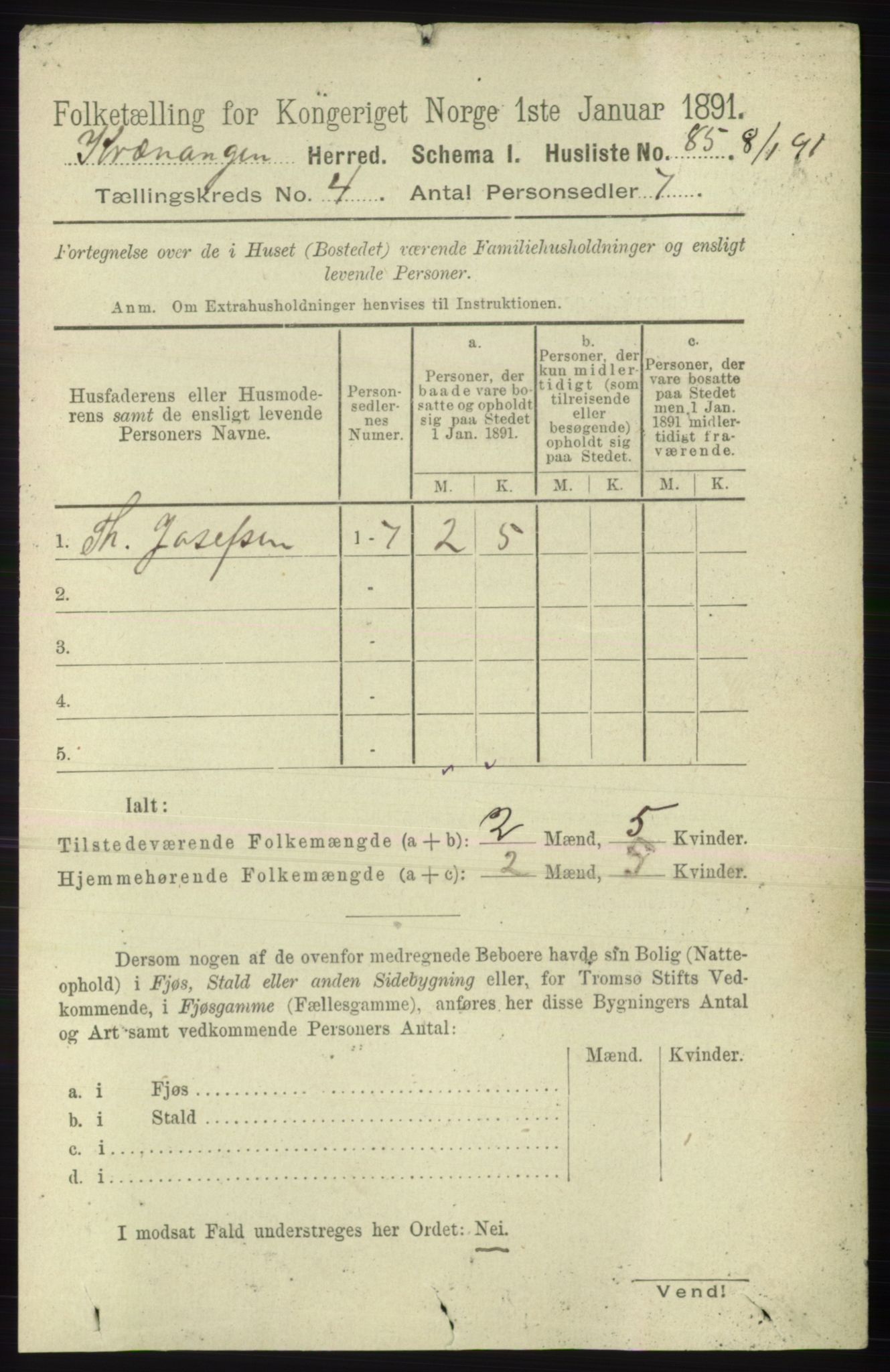 RA, 1891 census for 1943 Kvænangen, 1891, p. 1538