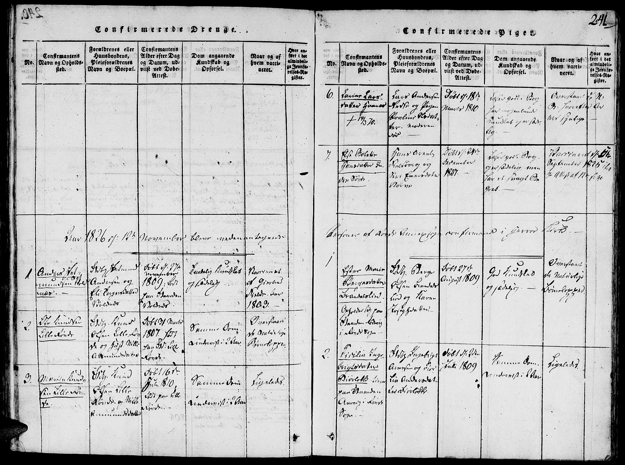 Ministerialprotokoller, klokkerbøker og fødselsregistre - Møre og Romsdal, SAT/A-1454/504/L0054: Parish register (official) no. 504A01, 1816-1861, p. 241