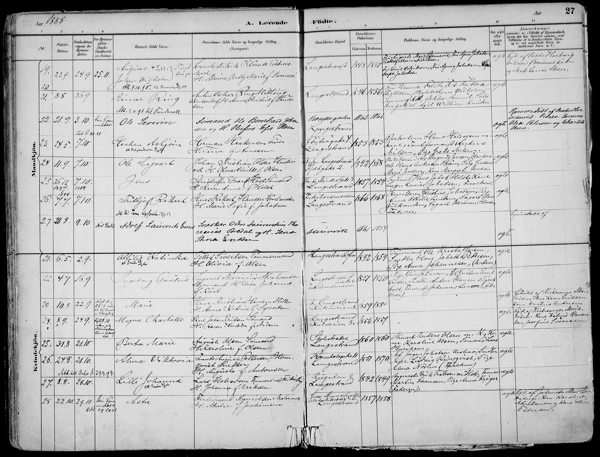 Larvik kirkebøker, AV/SAKO-A-352/F/Fb/L0004: Parish register (official) no. II 4, 1884-1902, p. 27