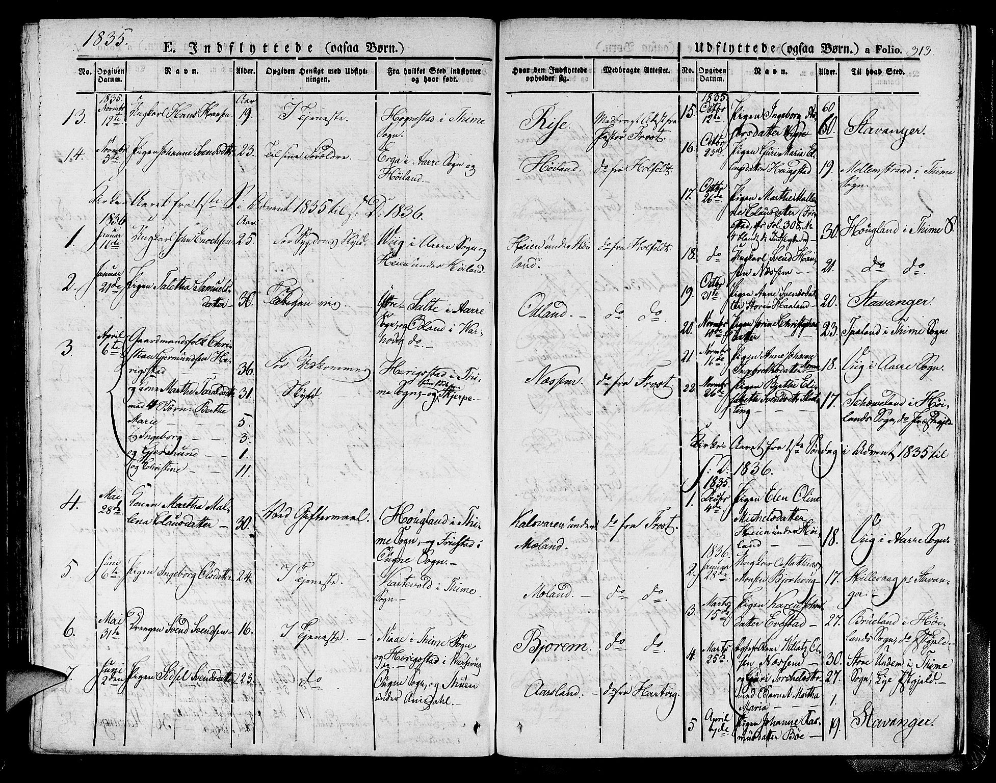 Hå sokneprestkontor, SAST/A-101801/001/30BA/L0004: Parish register (official) no. A 4.1 /1, 1826-1841, p. 313
