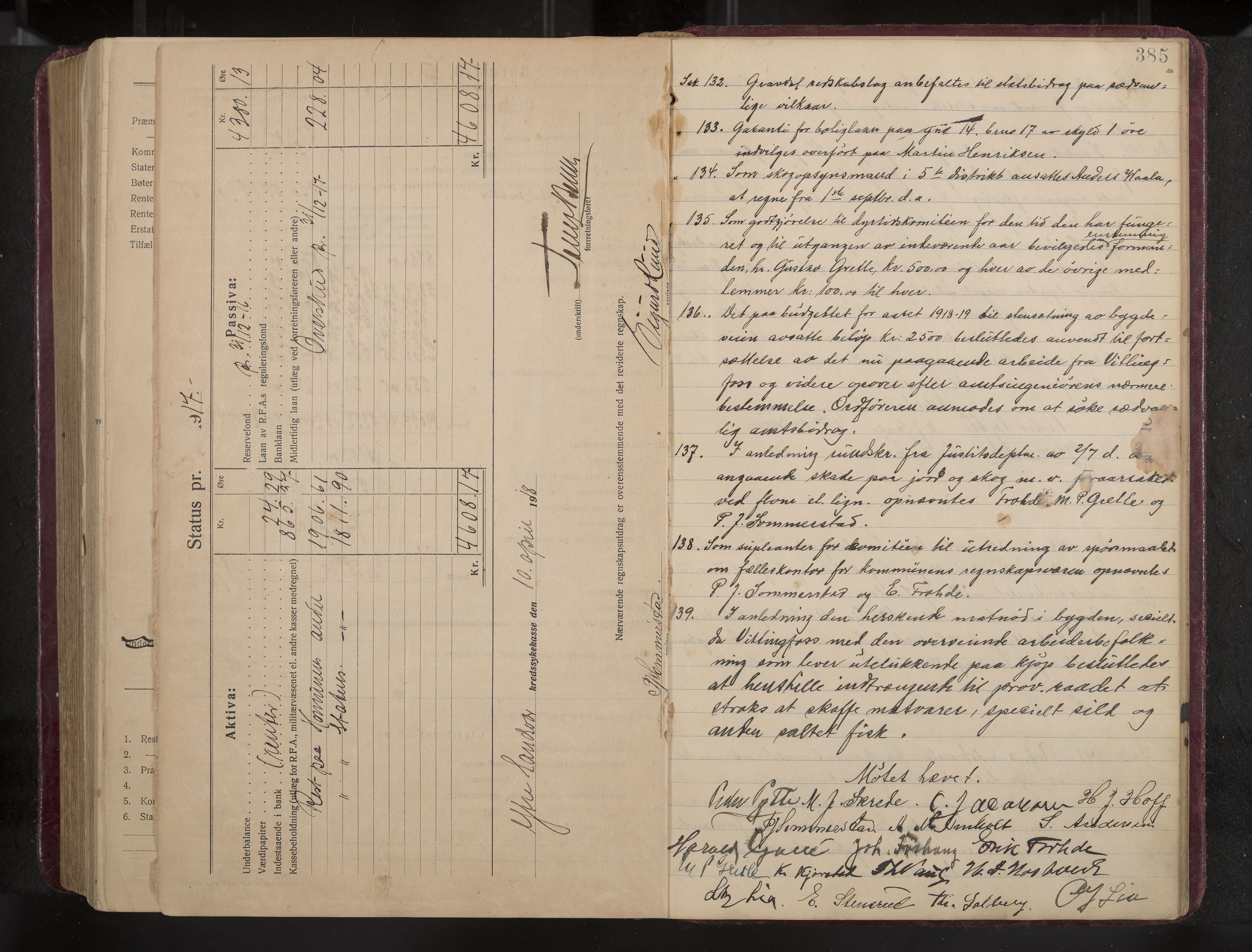 Ytre Sandsvær formannskap og sentraladministrasjon, IKAK/0629021/A/Aa/L0001: Møtebok med register, 1902-1919, p. 385c