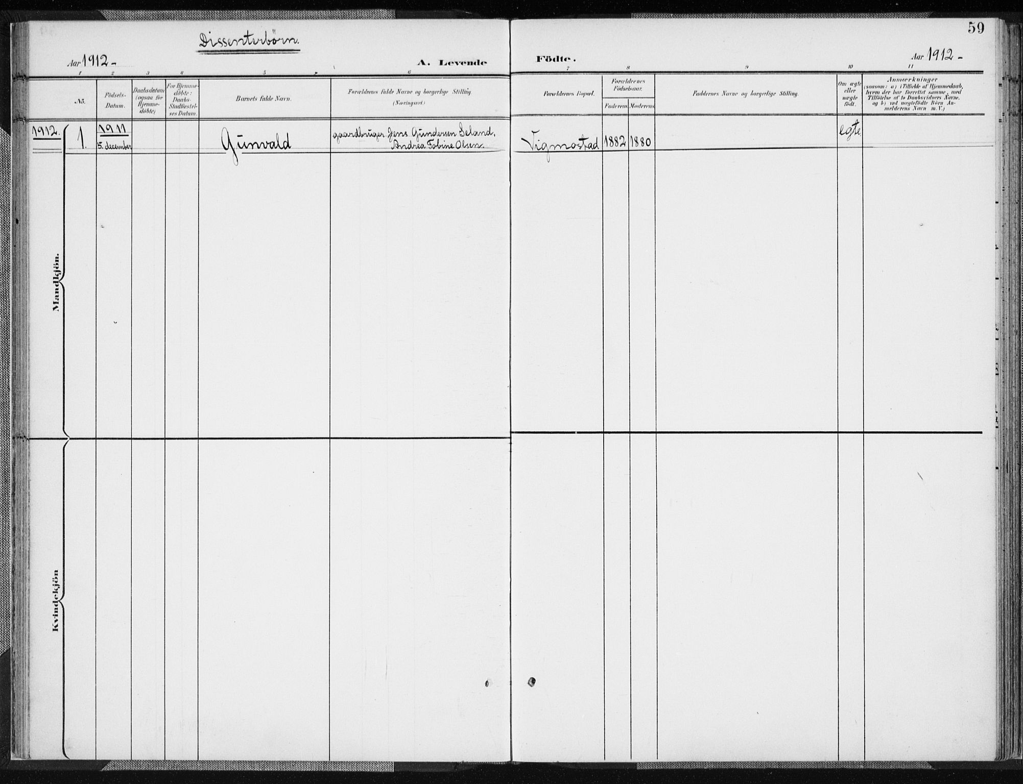 Nord-Audnedal sokneprestkontor, AV/SAK-1111-0032/F/Fa/Fab/L0004: Parish register (official) no. A 4, 1901-1917, p. 59