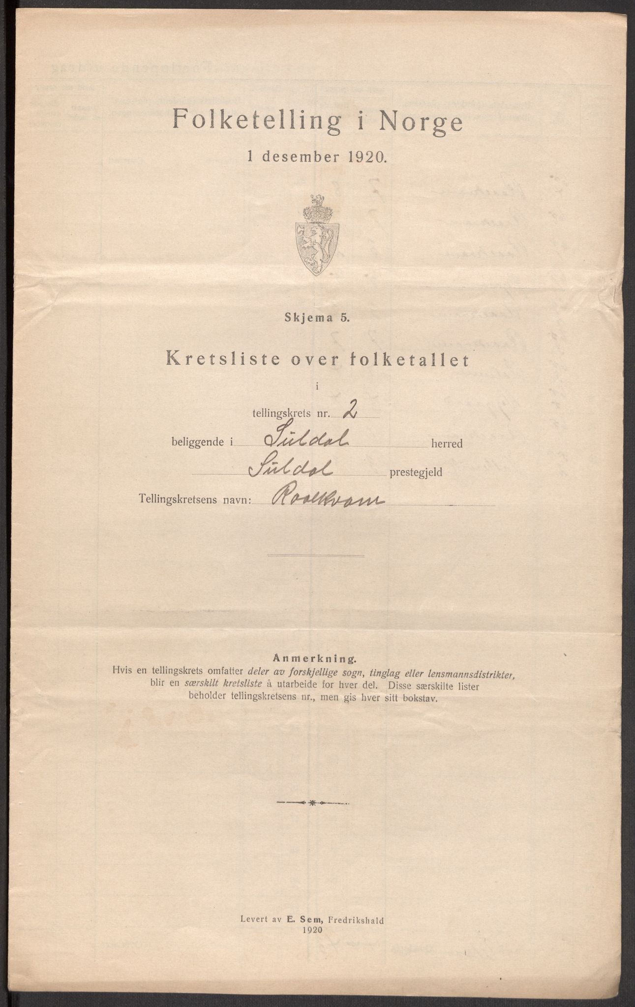 SAST, 1920 census for Suldal, 1920, p. 10