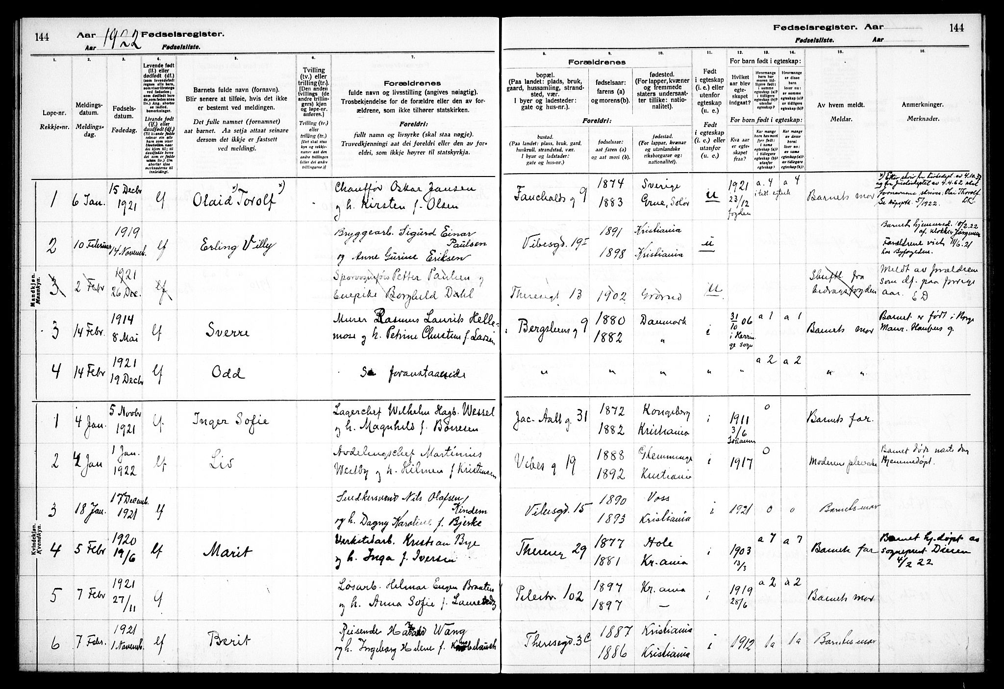 Fagerborg prestekontor Kirkebøker, AV/SAO-A-10844/J/Ja/L0001: Birth register no. 1, 1916-1925, p. 144