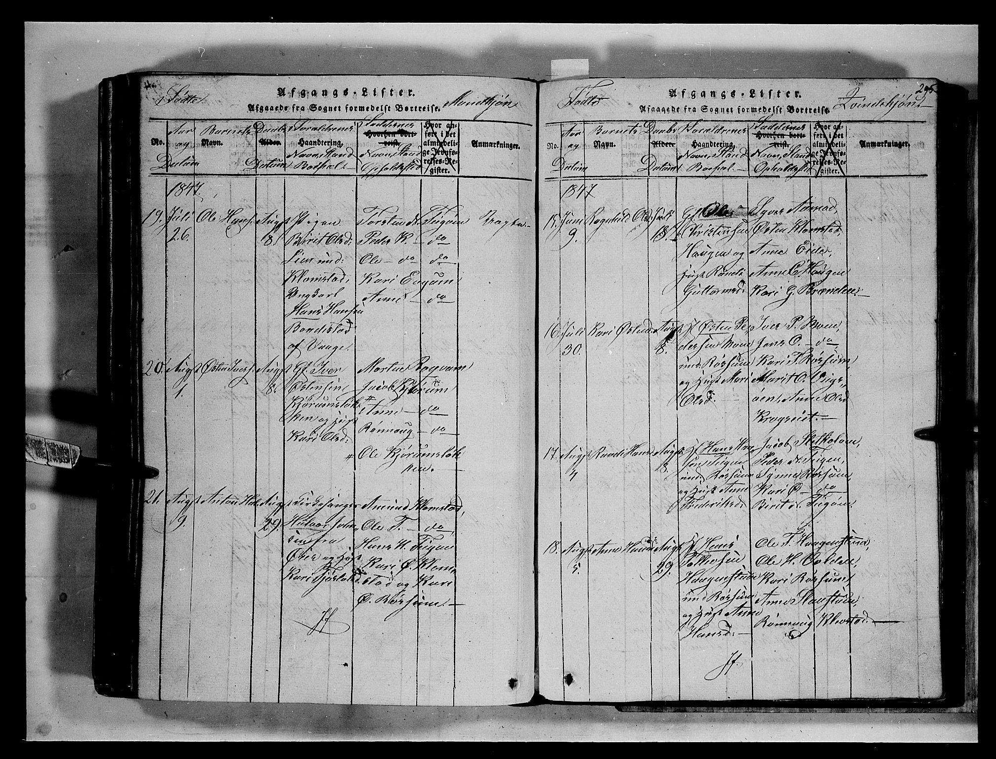 Fron prestekontor, SAH/PREST-078/H/Ha/Hab/L0002: Parish register (copy) no. 2, 1816-1850, p. 295