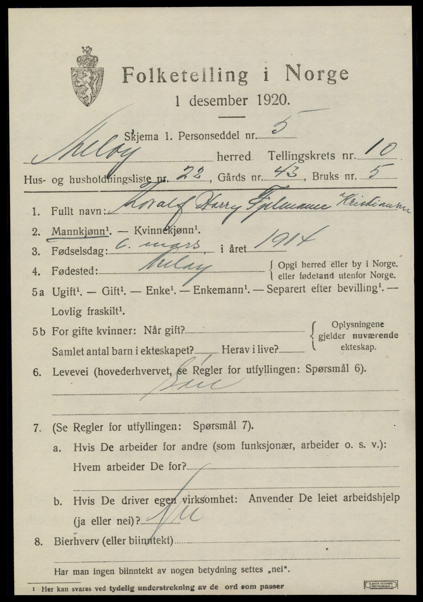 SAT, 1920 census for Meløy, 1920, p. 5525