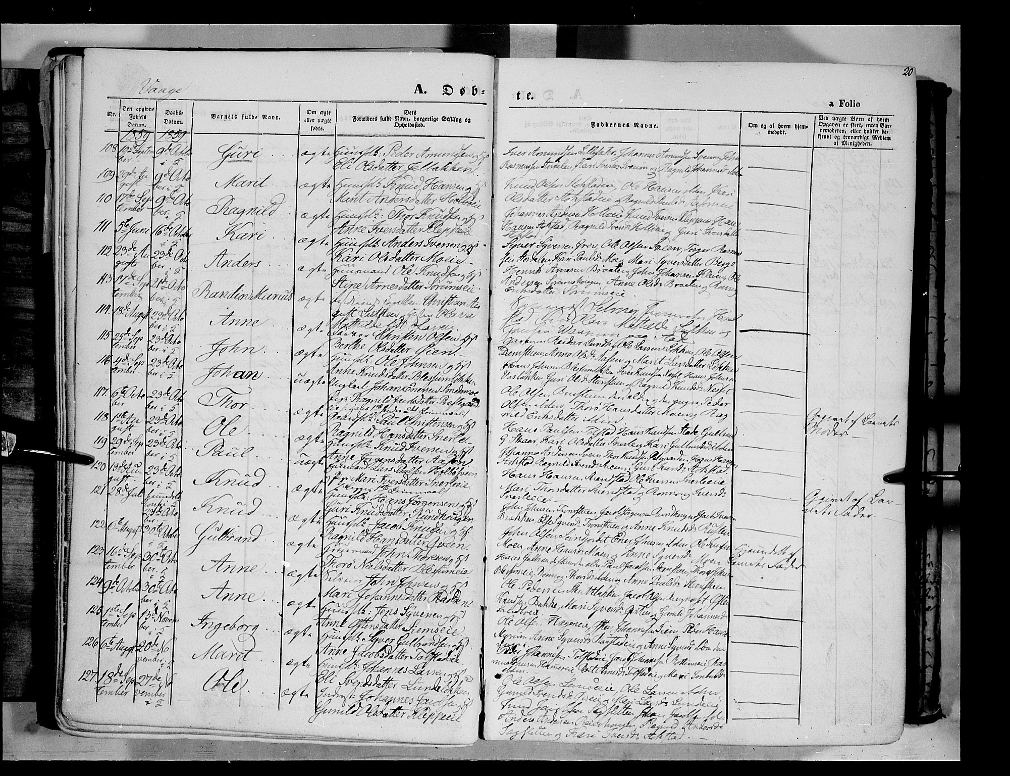 Vågå prestekontor, AV/SAH-PREST-076/H/Ha/Haa/L0006: Parish register (official) no. 6 /1, 1856-1872, p. 20