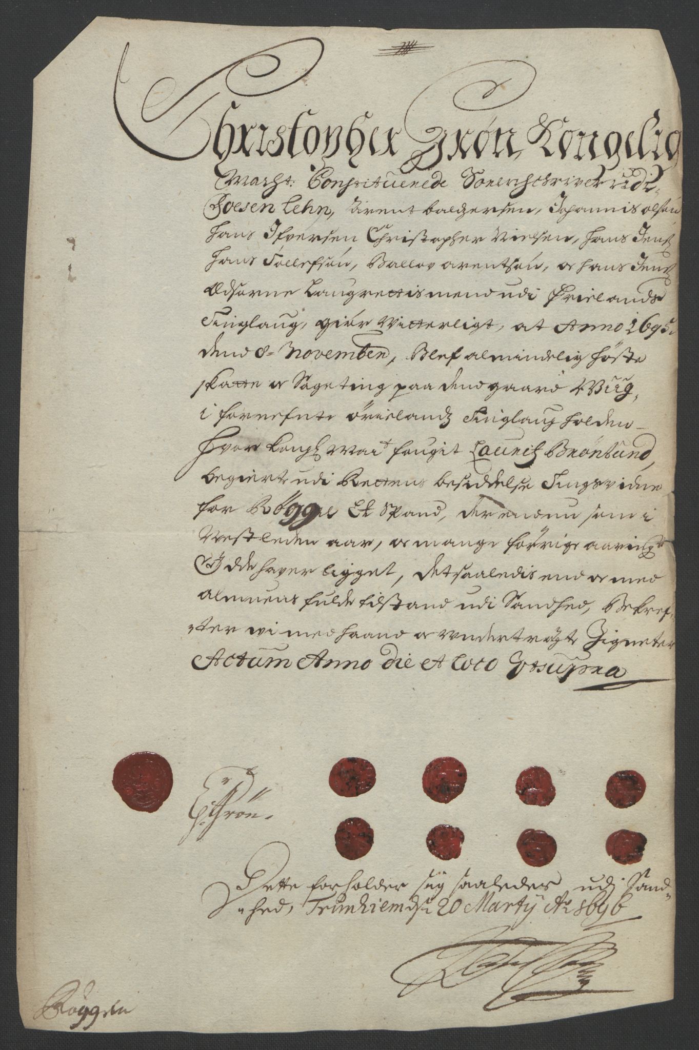 Rentekammeret inntil 1814, Reviderte regnskaper, Fogderegnskap, RA/EA-4092/R57/L3851: Fogderegnskap Fosen, 1695-1696, p. 185