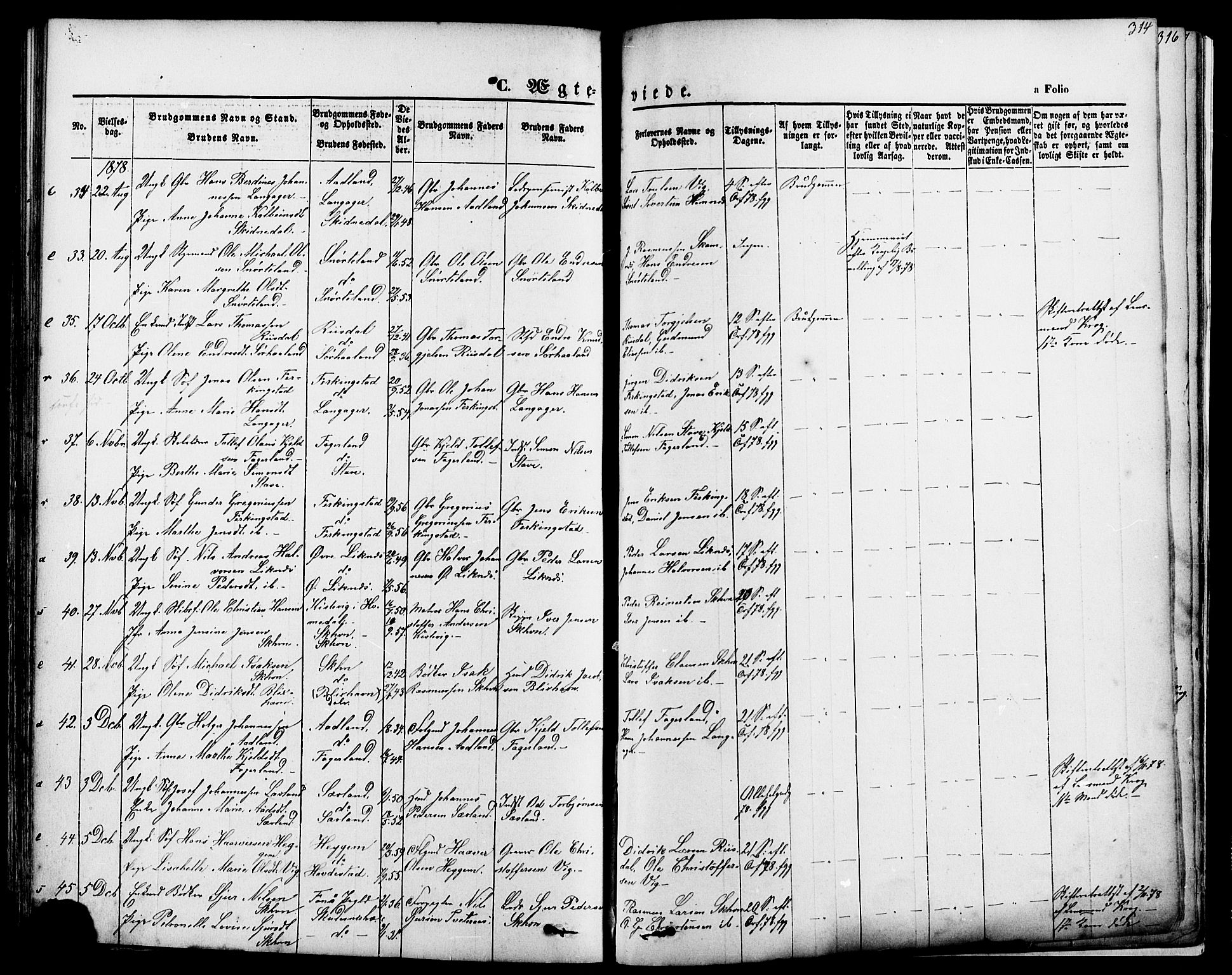 Skudenes sokneprestkontor, SAST/A -101849/H/Ha/Haa/L0006: Parish register (official) no. A 4, 1864-1881, p. 314