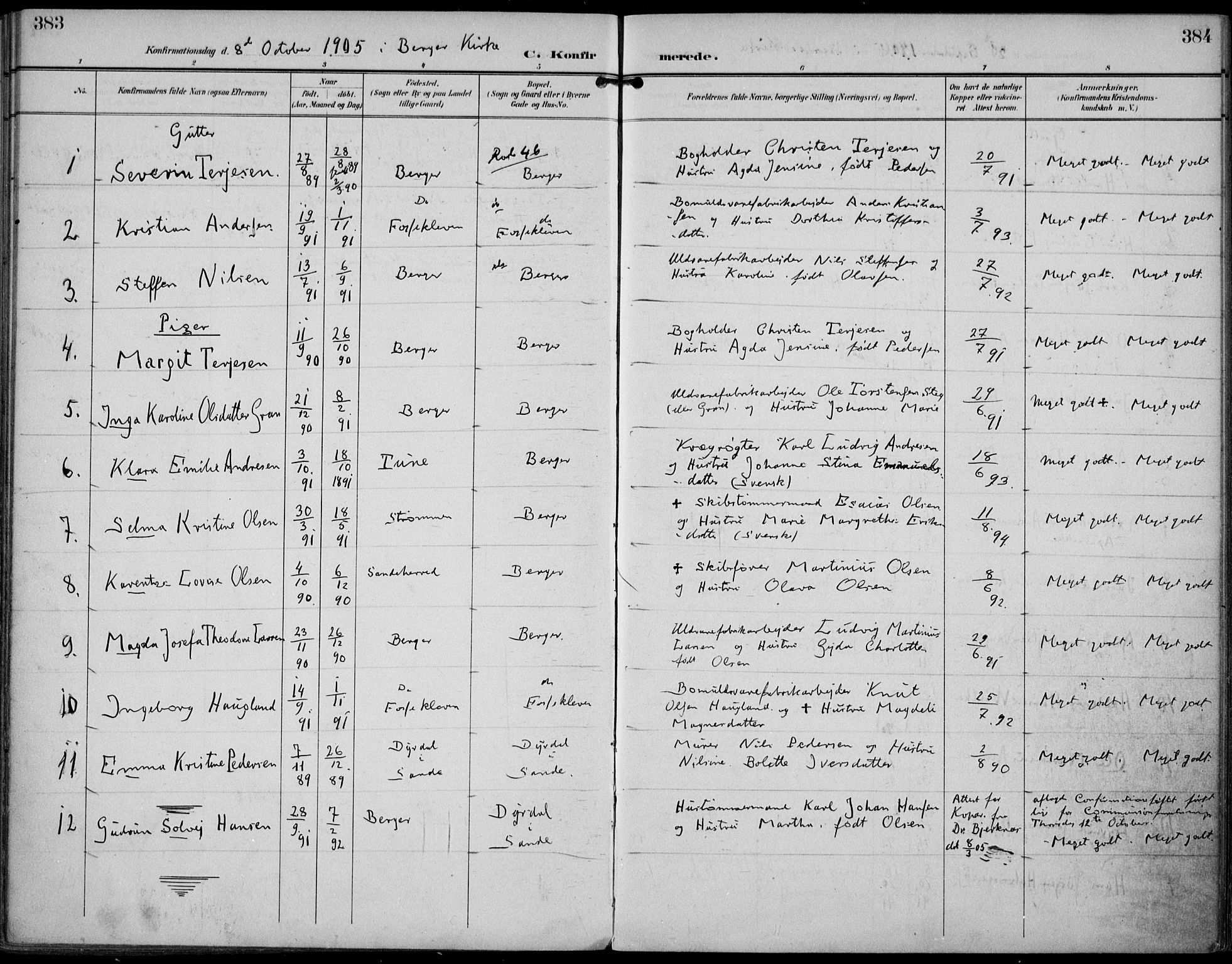 Strømm kirkebøker, AV/SAKO-A-322/F/Fa/L0005: Parish register (official) no. I 5, 1898-1919, p. 383-384