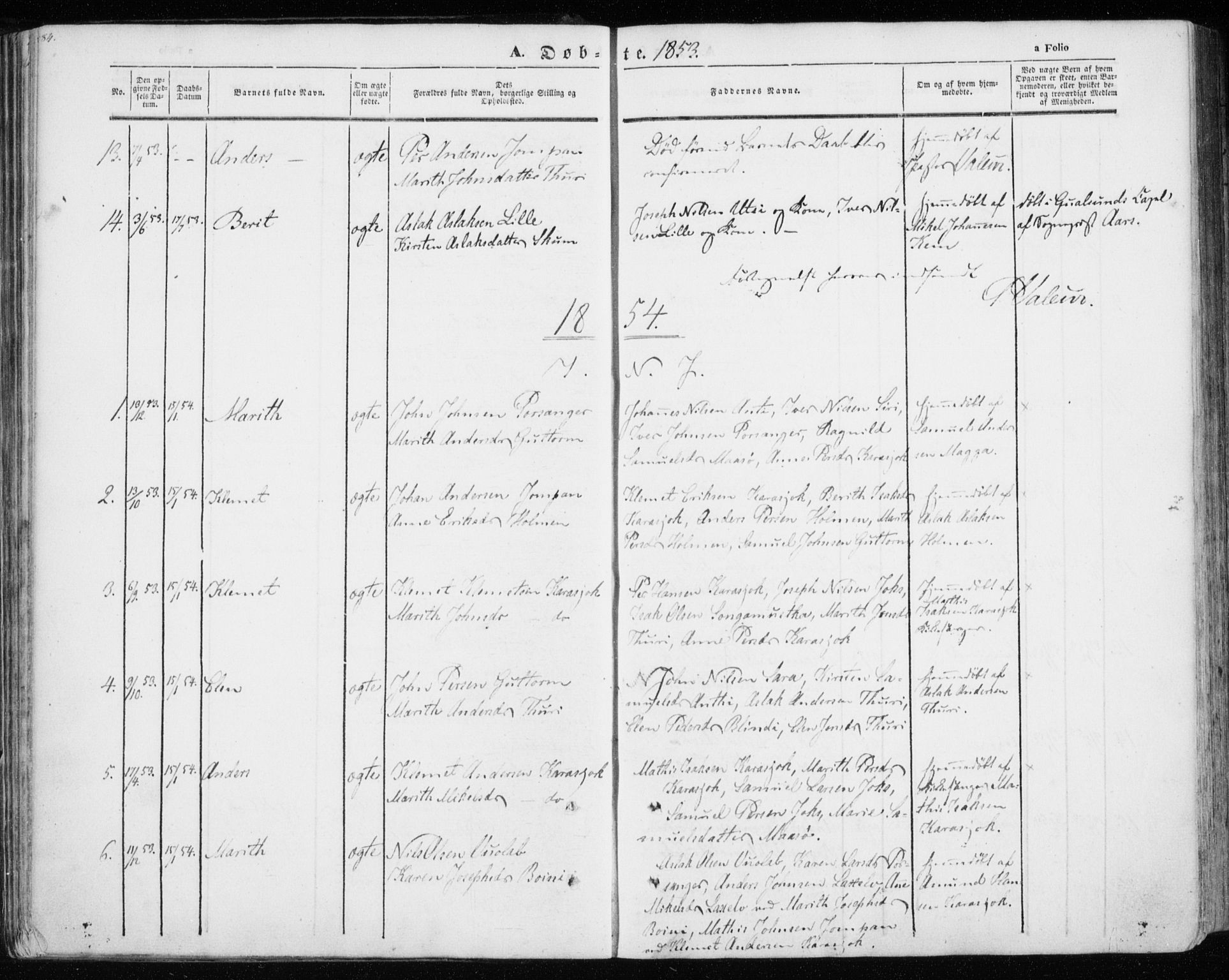 Kistrand/Porsanger sokneprestembete, SATØ/S-1351/H/Ha/L0012.kirke: Parish register (official) no. 12, 1843-1871, p. 84-85