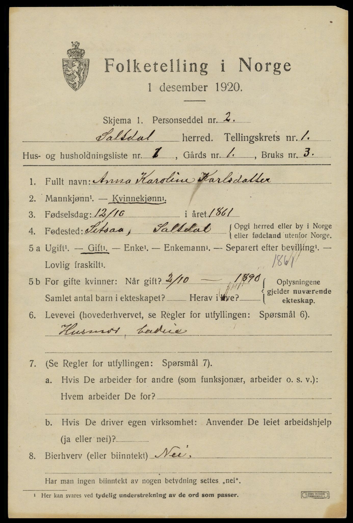 SAT, 1920 census for Saltdal, 1920, p. 1229