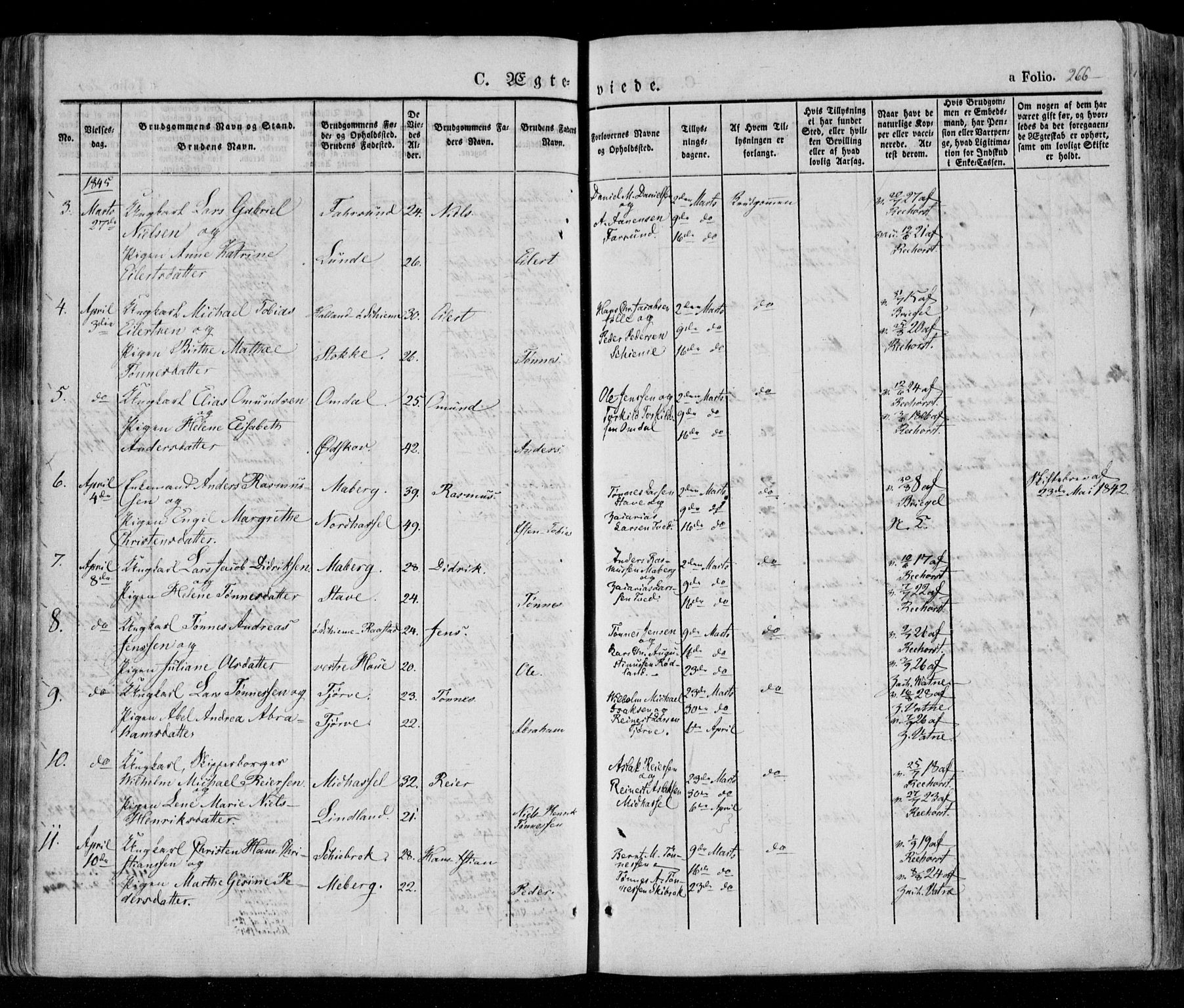 Lista sokneprestkontor, AV/SAK-1111-0027/F/Fa/L0009: Parish register (official) no. A 9, 1835-1846, p. 266