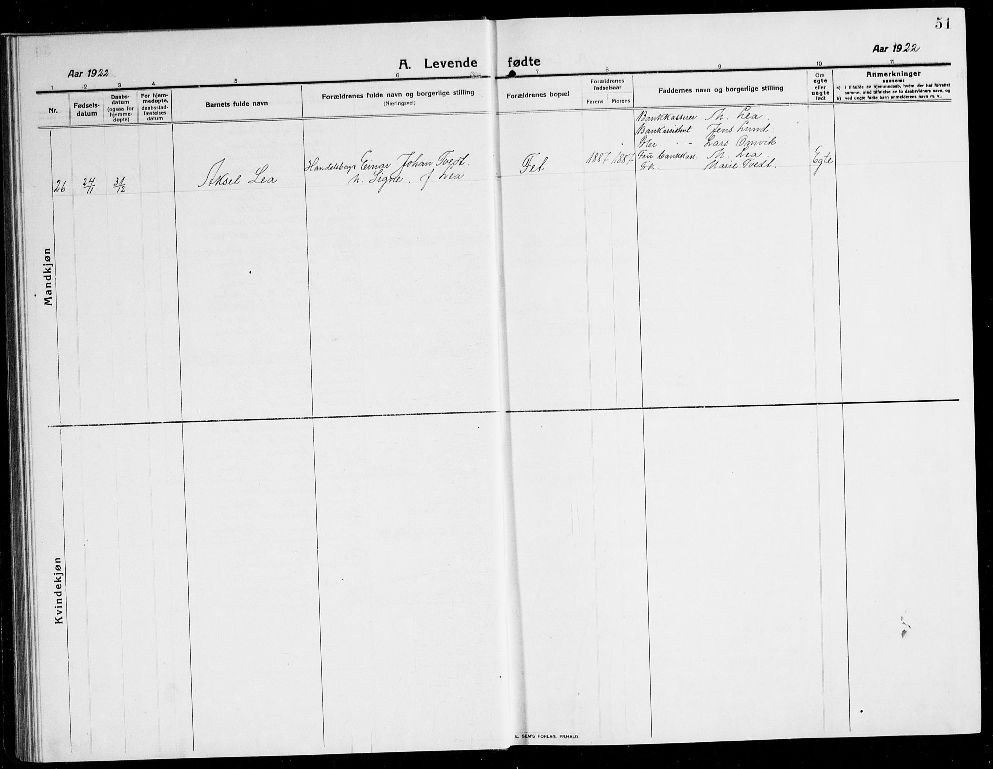 Kvinnherad sokneprestembete, SAB/A-76401/H/Hab: Parish register (copy) no. A 3, 1911-1945, p. 51