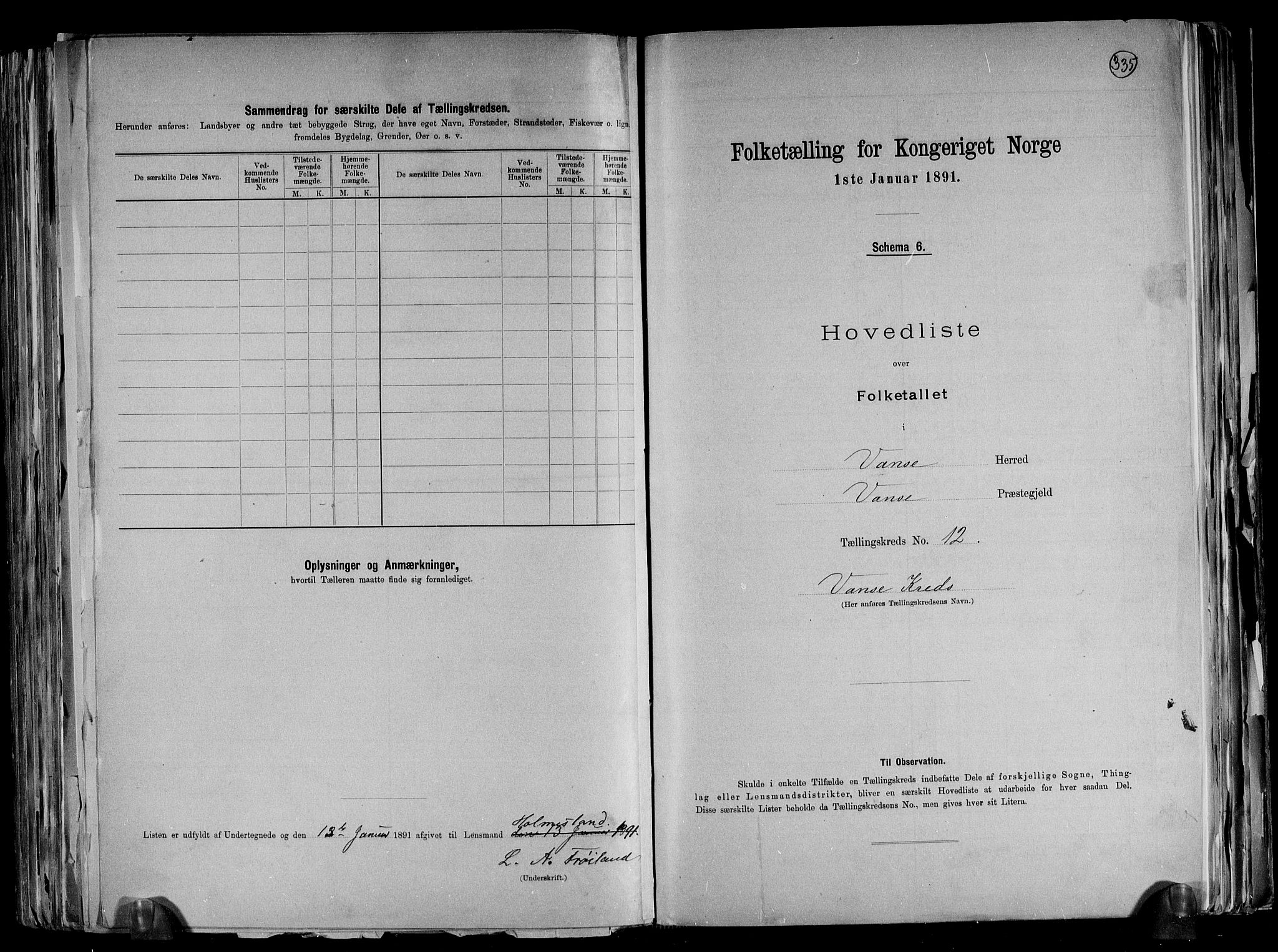 RA, 1891 census for 1041 Vanse, 1891, p. 42