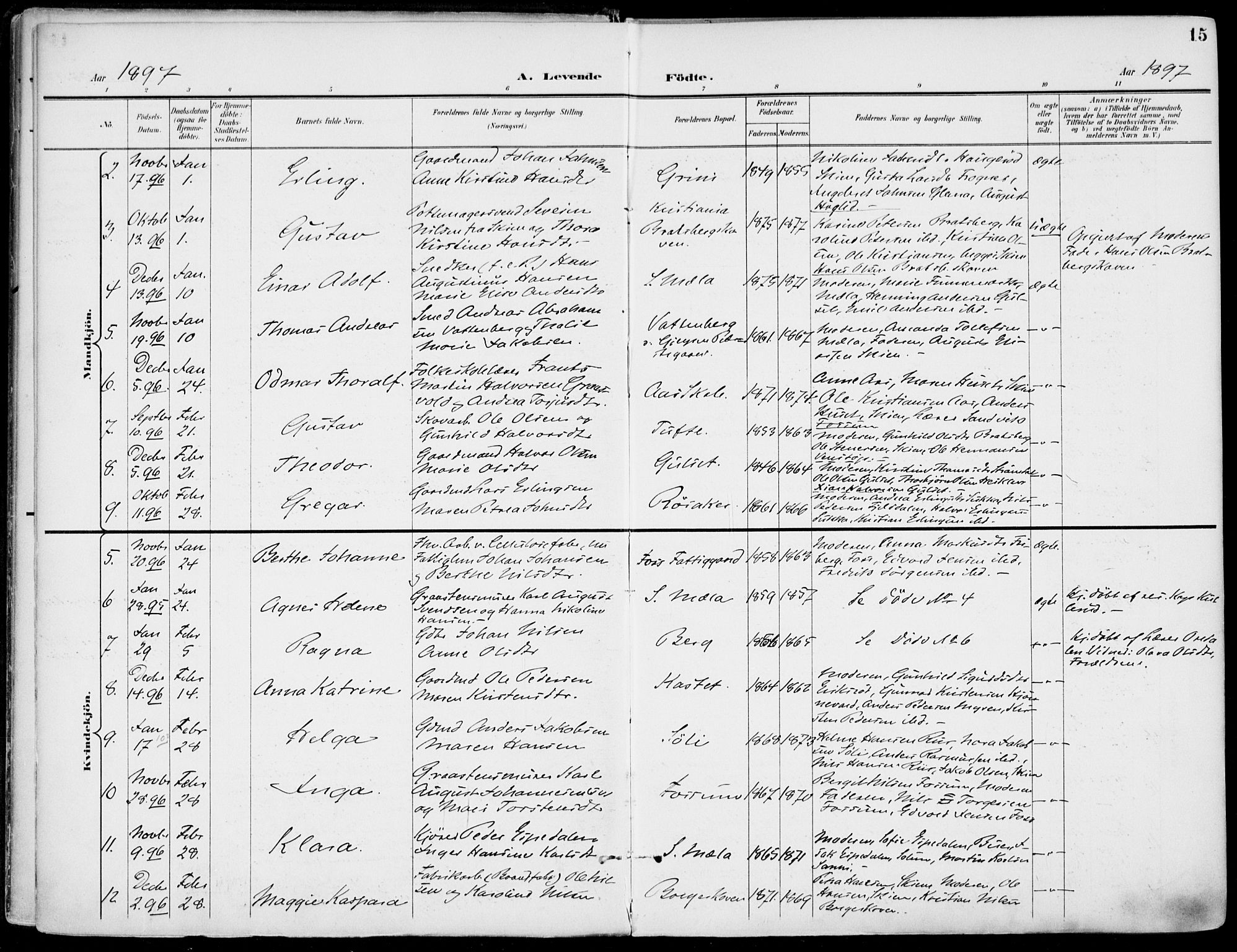 Gjerpen kirkebøker, SAKO/A-265/F/Fa/L0011: Parish register (official) no. I 11, 1896-1904, p. 15