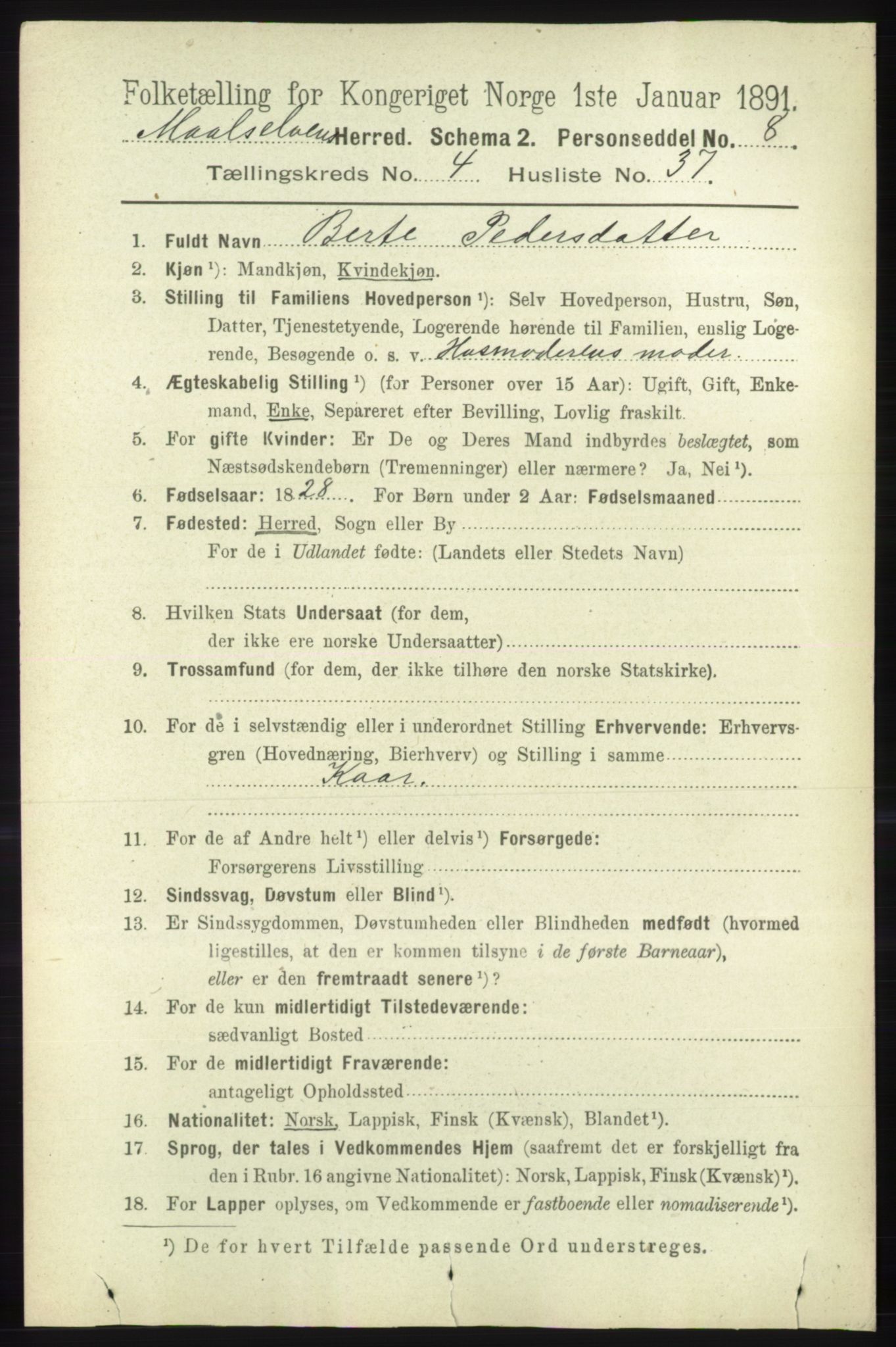 RA, 1891 census for 1924 Målselv, 1891, p. 1371