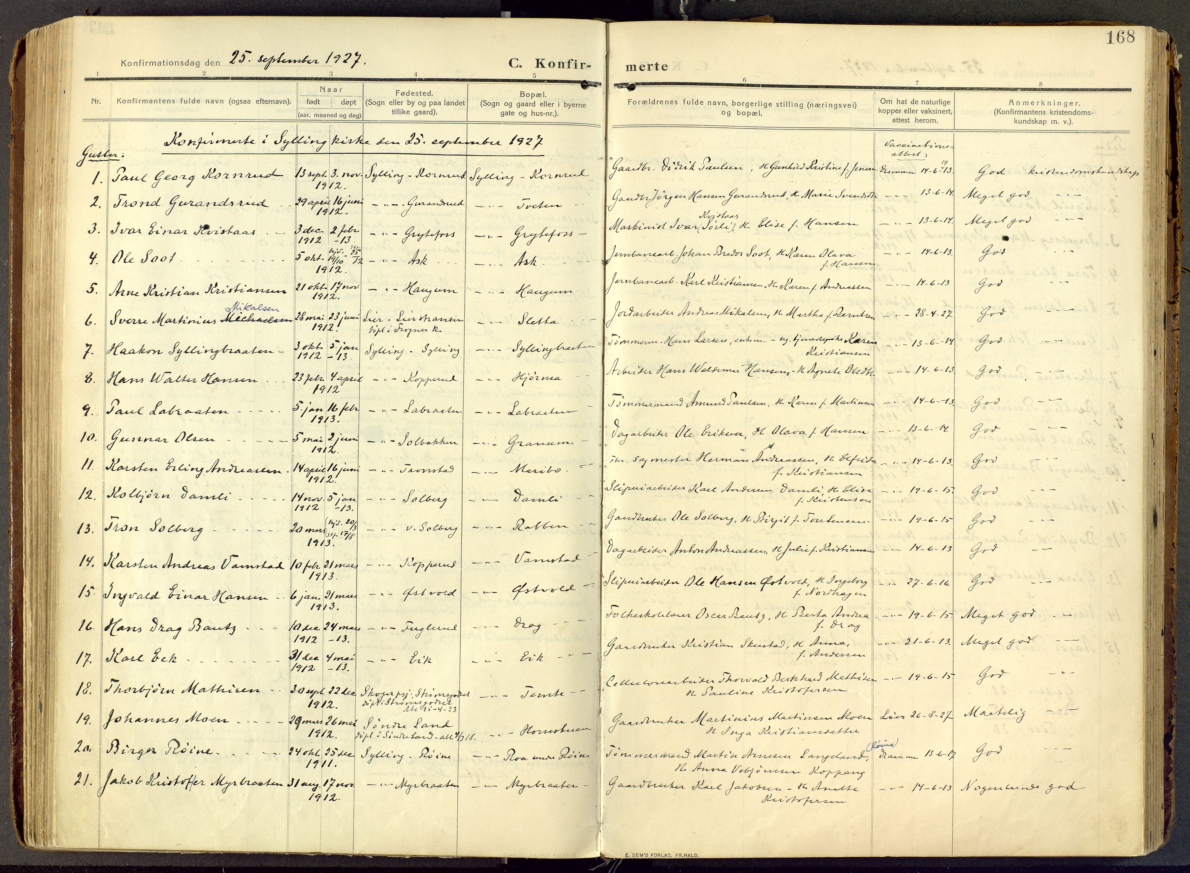 Parish register (official) no. III 1, 1910-1936, p. 168