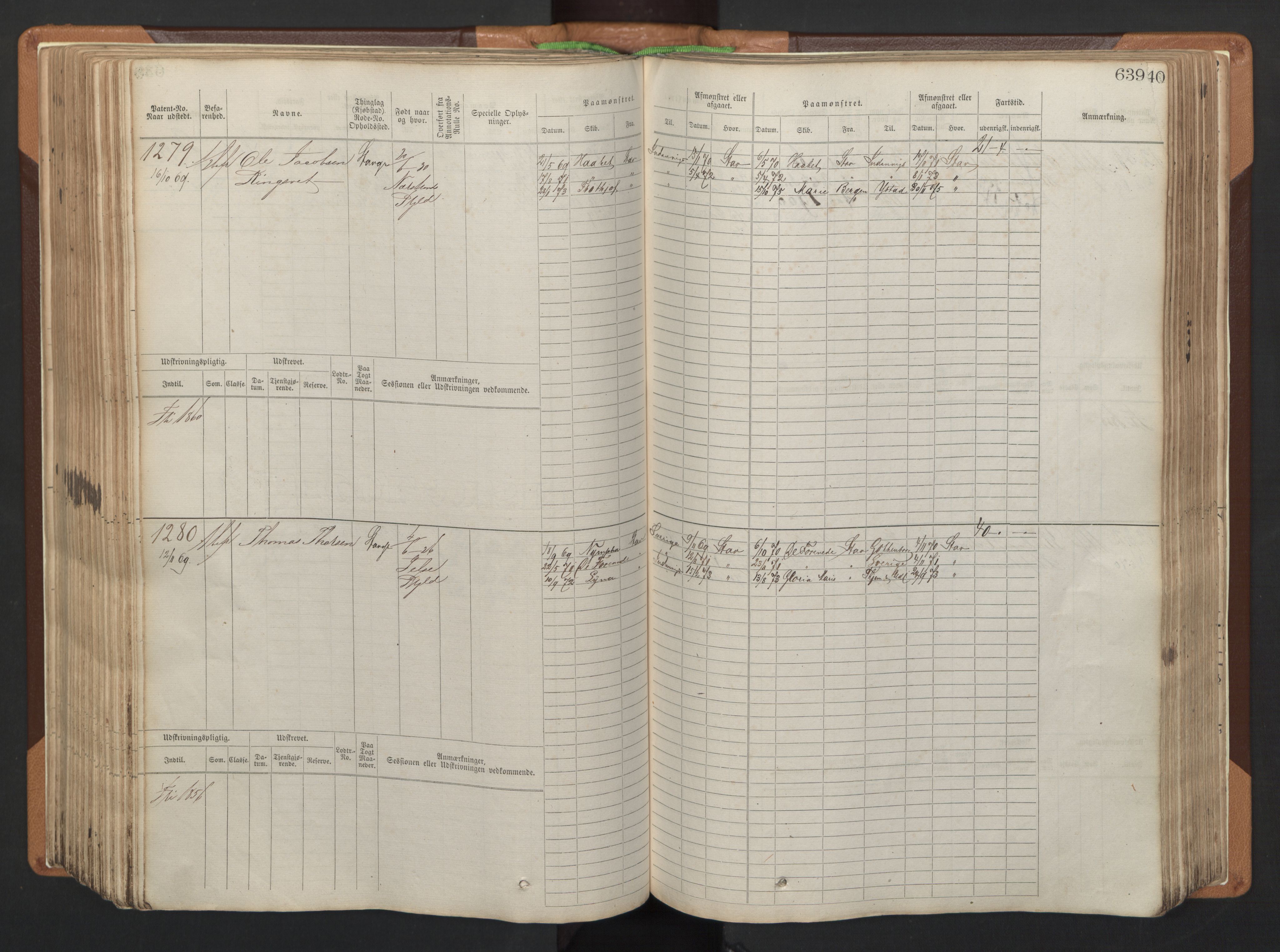 Stavanger sjømannskontor, AV/SAST-A-102006/F/Fb/Fbb/L0005: Sjøfartshovedrulle, patentnr. 793-1606 (del 2), 1869-1880, p. 249