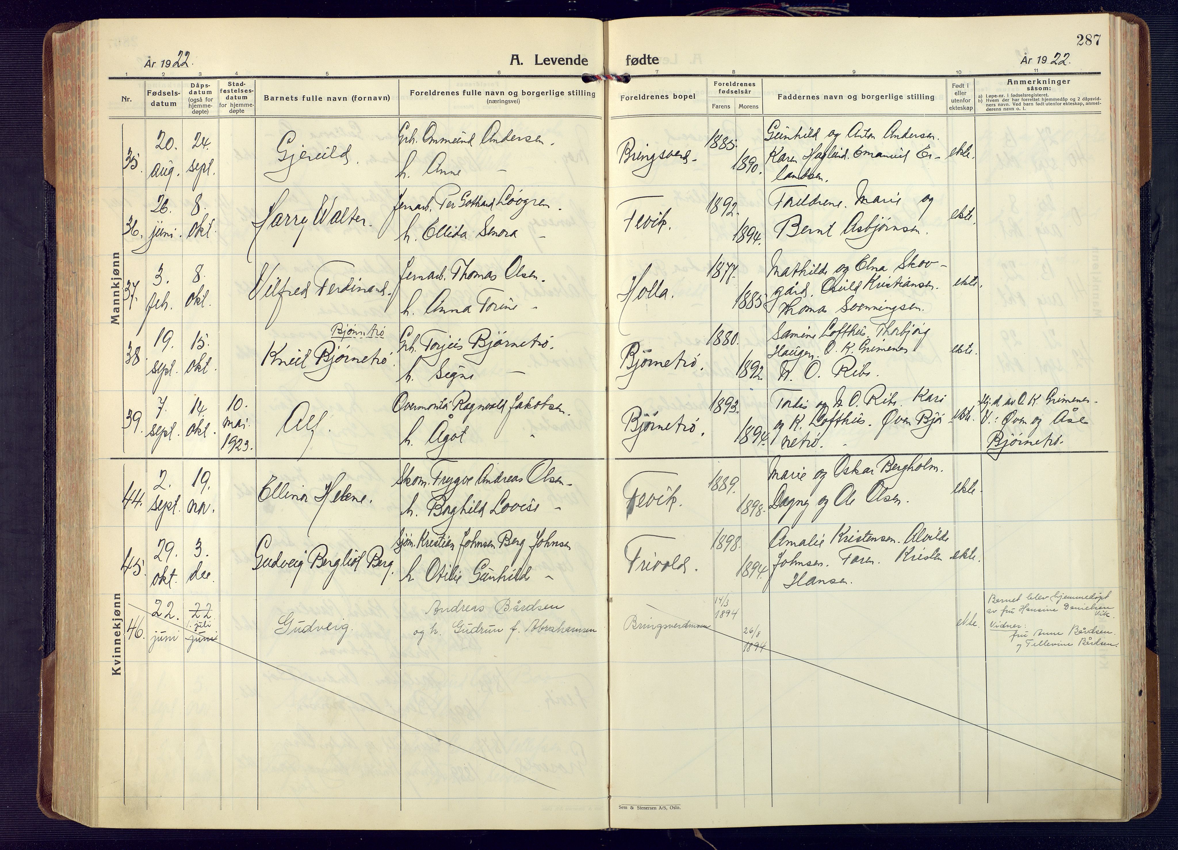 Fjære sokneprestkontor, AV/SAK-1111-0011/F/Fa/L0004: Parish register (official) no. A 4, 1902-1925, p. 287