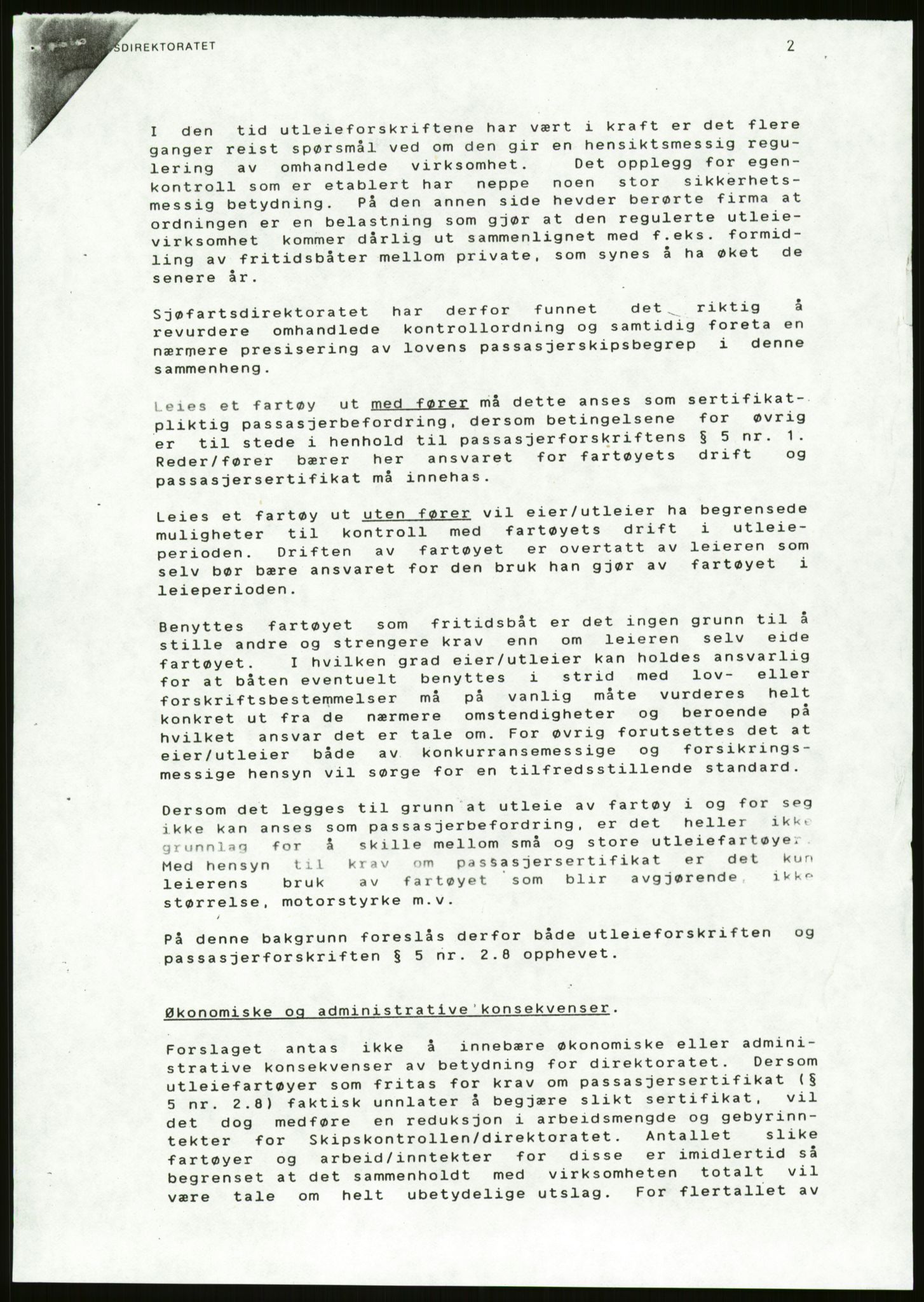 Sjøfartsdirektoratet med forløpere, generelt arkiv, AV/RA-S-1407/D/Du/Duc/L0642/0001: Skipskontrollen - Forskrifter / Forskrift om utleiebåter (2 mapper), 1978-1987, p. 421