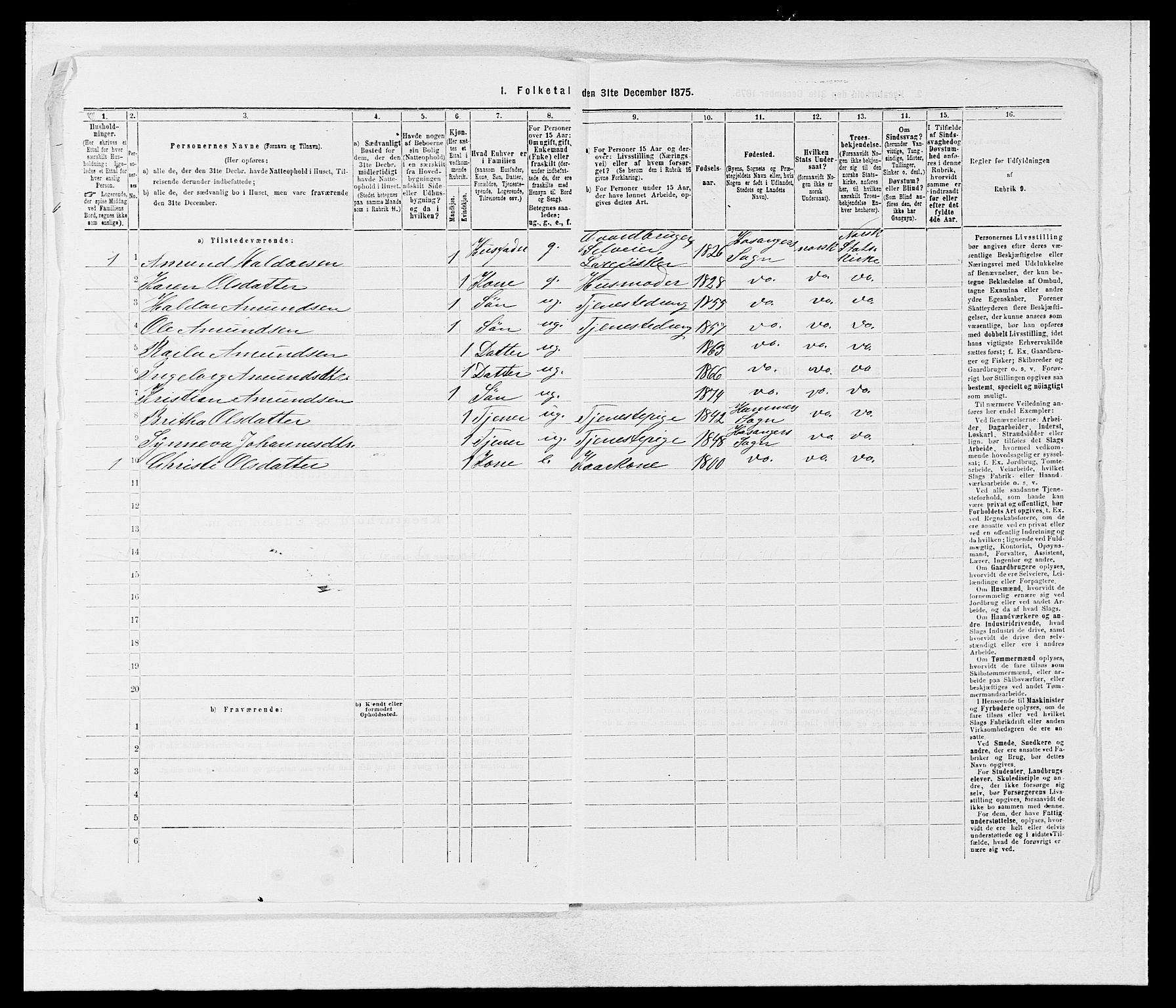 SAB, 1875 census for 1253P Hosanger, 1875, p. 148