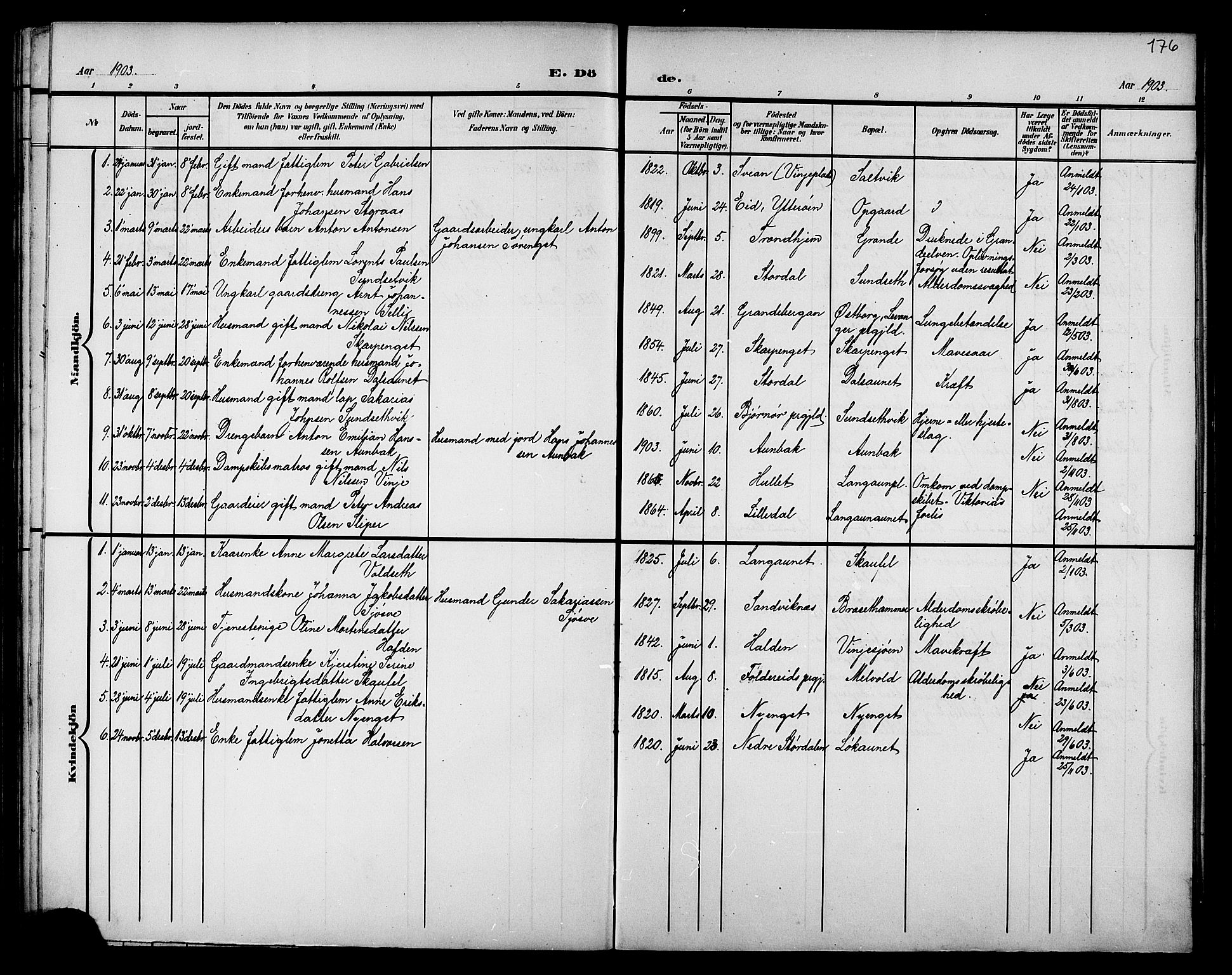 Ministerialprotokoller, klokkerbøker og fødselsregistre - Nord-Trøndelag, AV/SAT-A-1458/733/L0327: Parish register (copy) no. 733C02, 1888-1918, p. 176