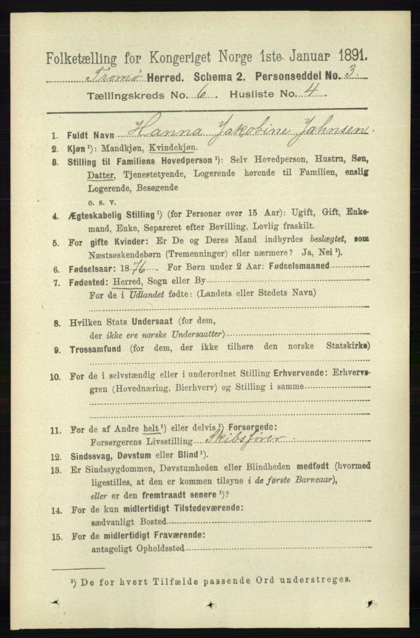 RA, 1891 census for 0921 Tromøy, 1891, p. 2878