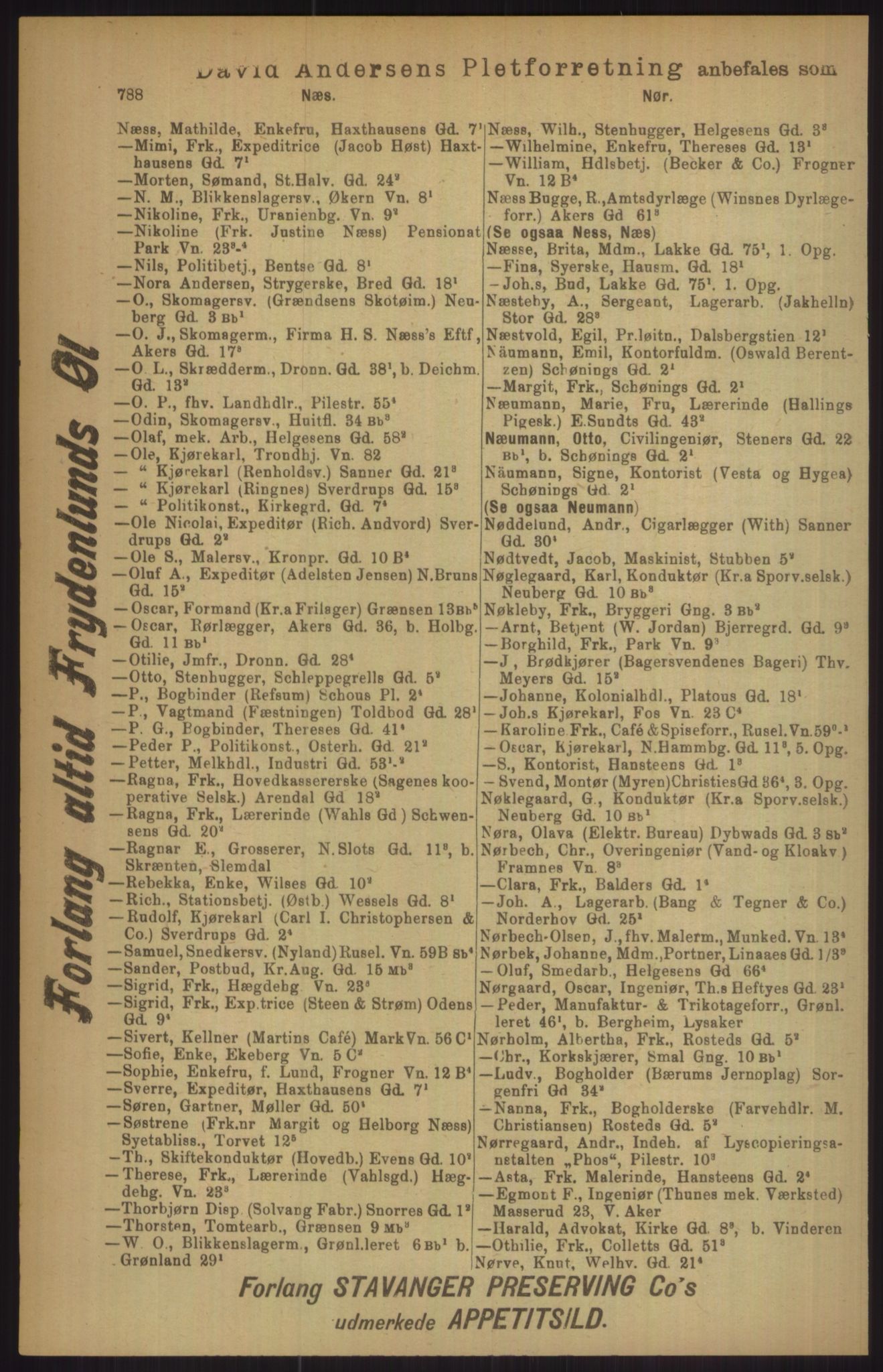 Kristiania/Oslo adressebok, PUBL/-, 1911, p. 788