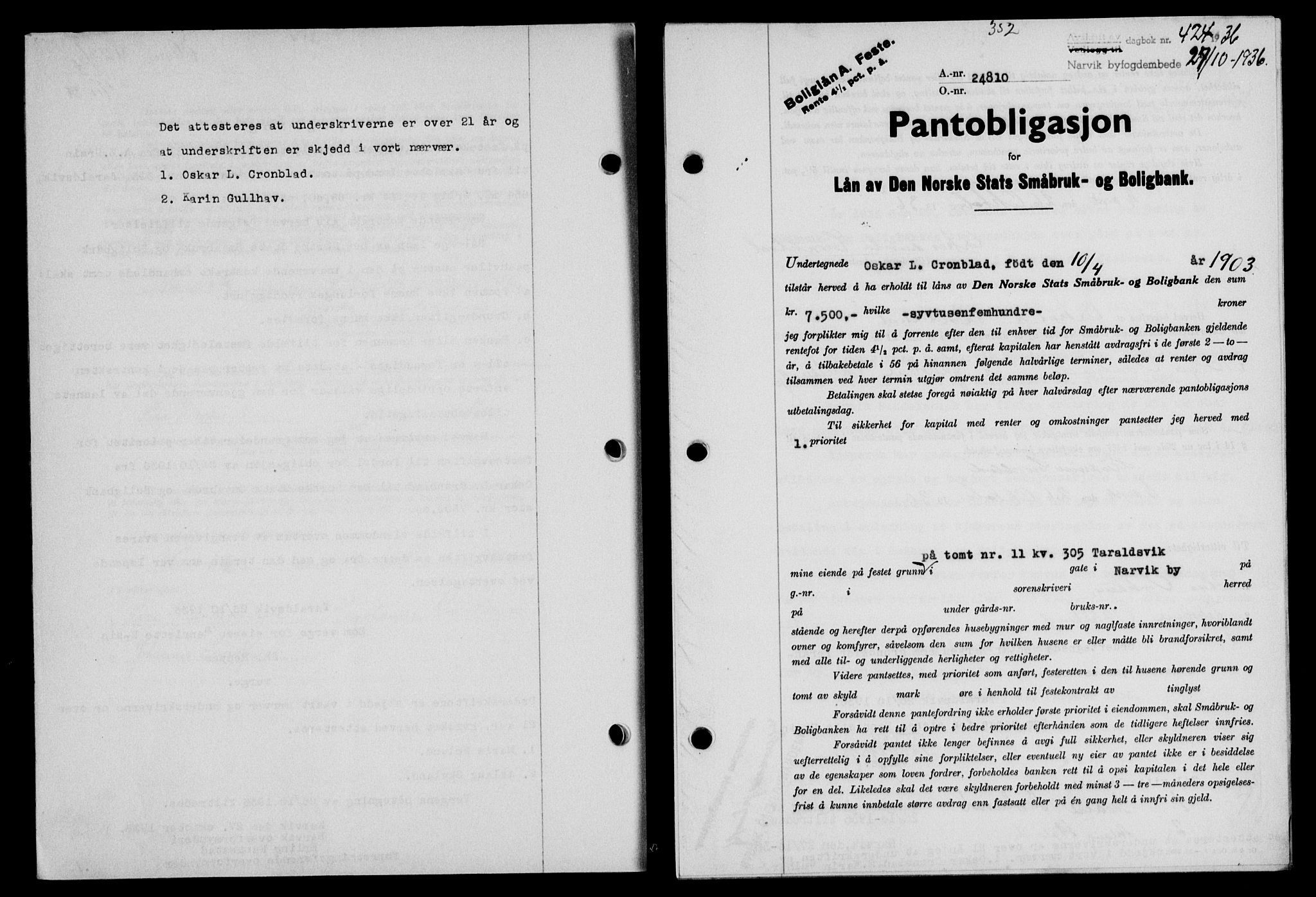 Narvik sorenskriveri, SAT/A-0002/1/2/2C/2Ca/L0011: Mortgage book no. 14, 1935-1937, Deed date: 27.10.1936