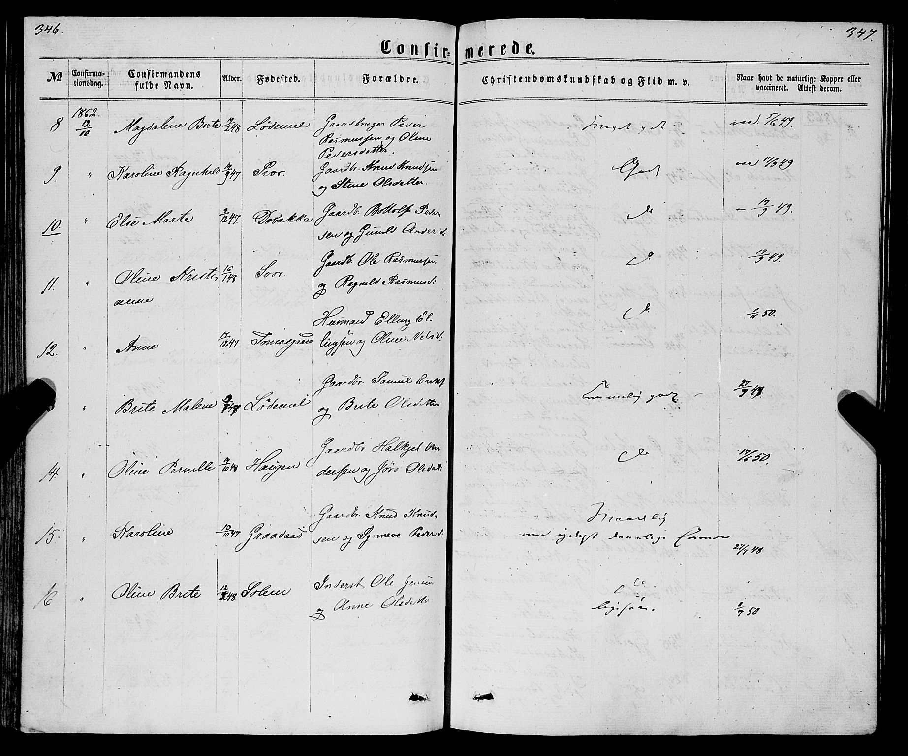 Eid sokneprestembete, AV/SAB-A-82301/H/Haa/Haaa/L0009: Parish register (official) no. A 9, 1861-1868, p. 346-347