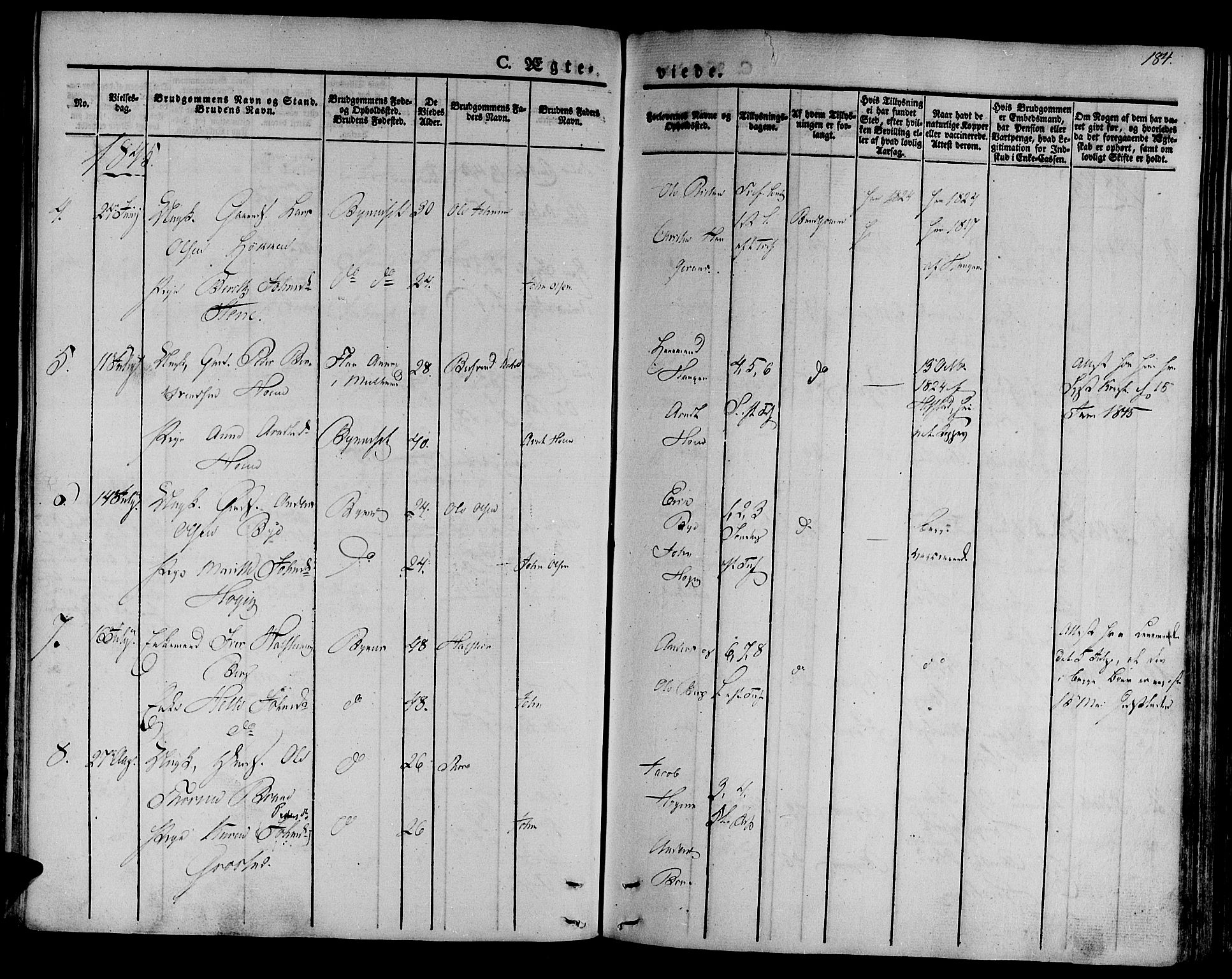 Ministerialprotokoller, klokkerbøker og fødselsregistre - Sør-Trøndelag, SAT/A-1456/612/L0374: Parish register (official) no. 612A07 /1, 1829-1845, p. 184