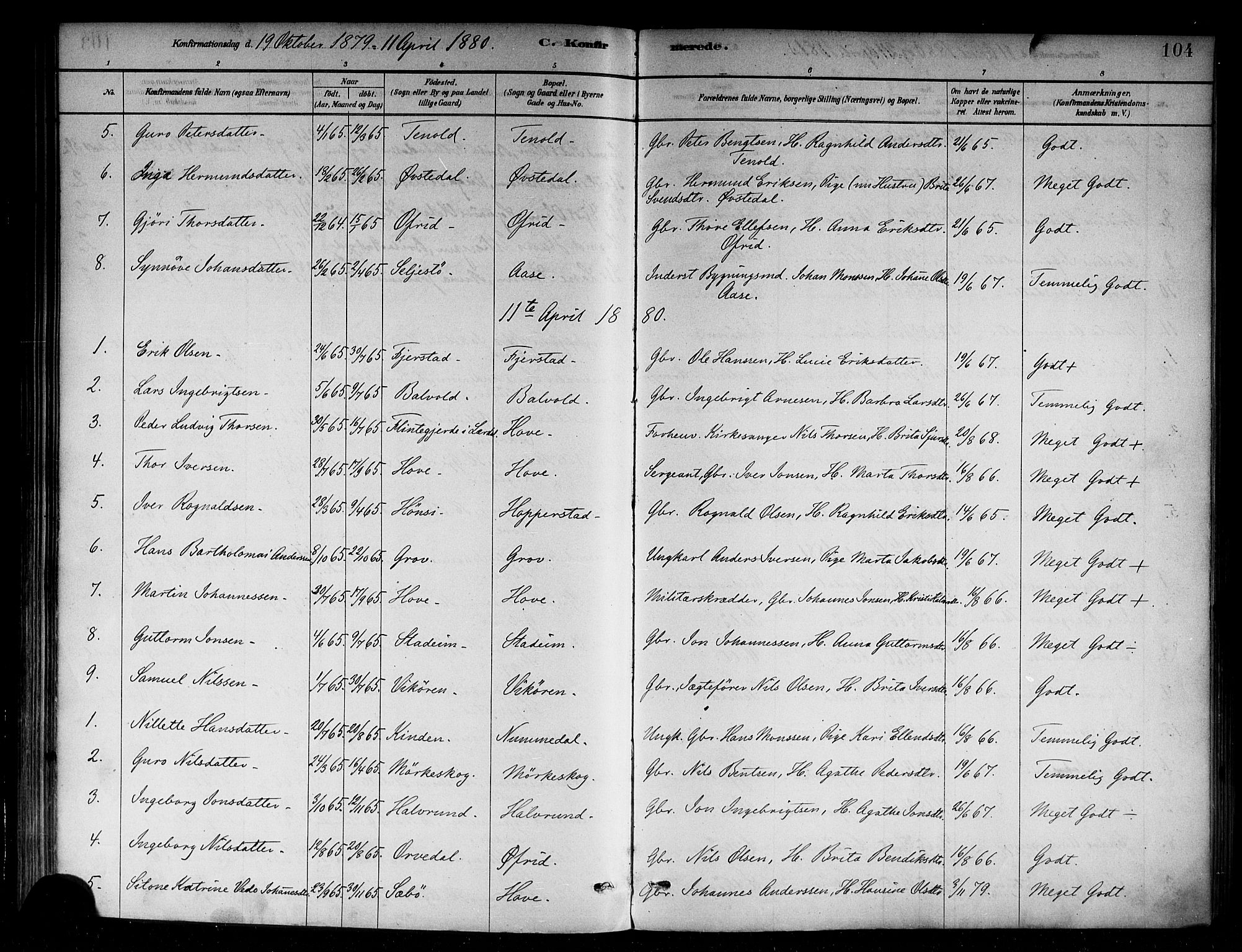 Vik sokneprestembete, SAB/A-81501: Parish register (official) no. B 1, 1878-1890, p. 104