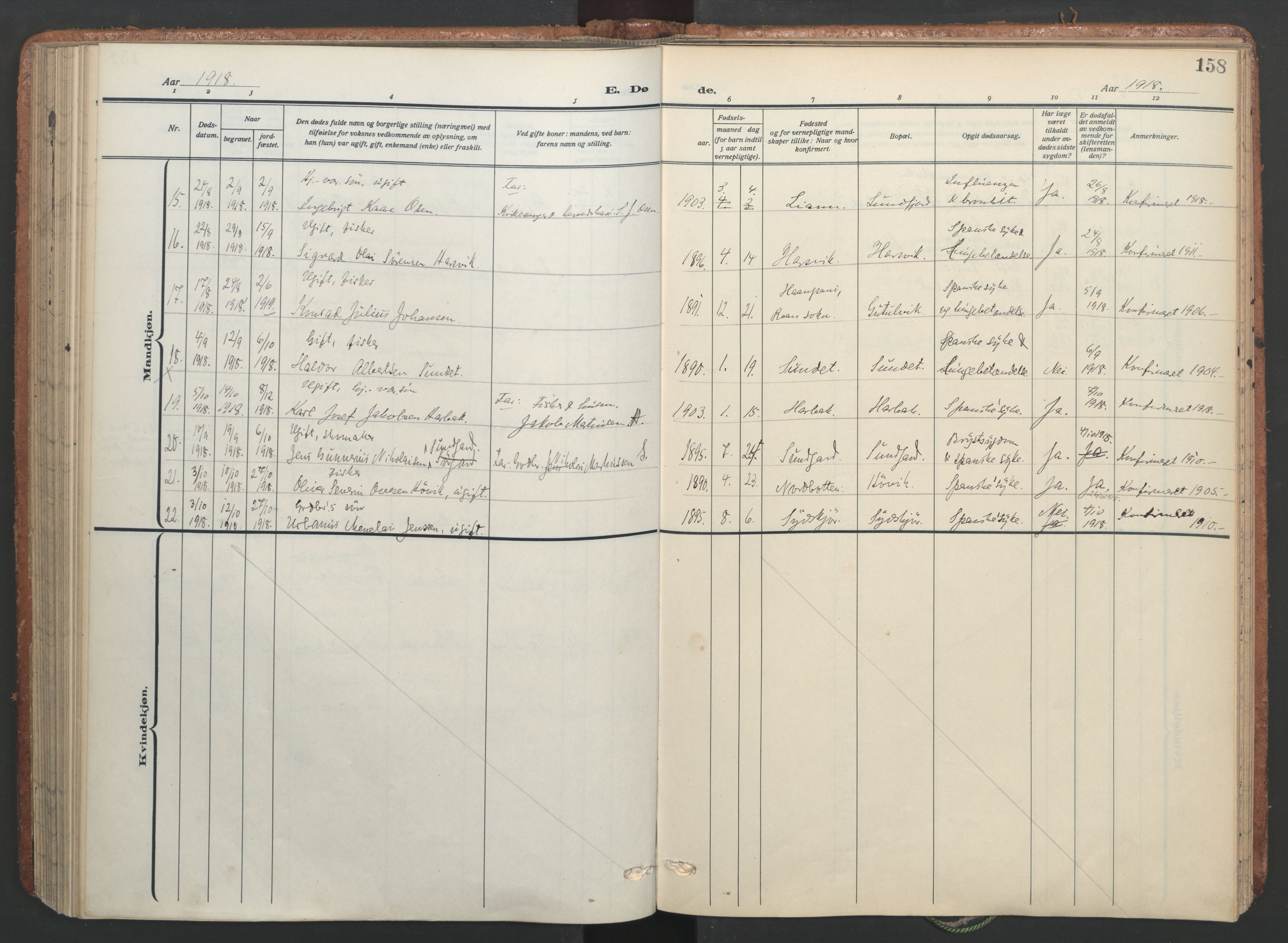 Ministerialprotokoller, klokkerbøker og fødselsregistre - Sør-Trøndelag, AV/SAT-A-1456/656/L0694: Parish register (official) no. 656A03, 1914-1931, p. 158