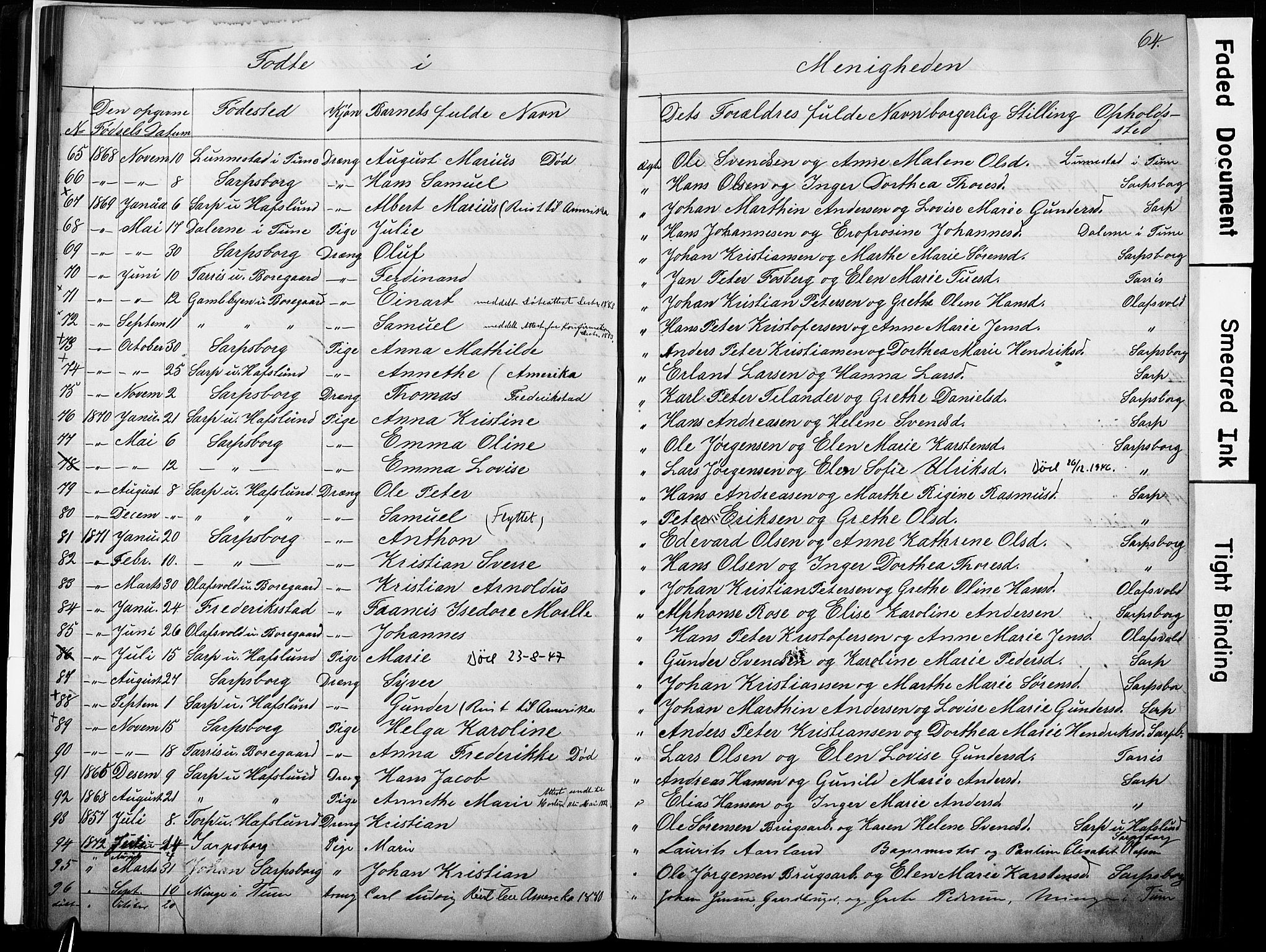 Sarpsborg metodistkirke, SAO/PAO-0233/A/L0002: Dissenter register no. 2, 1856-1890, p. 64