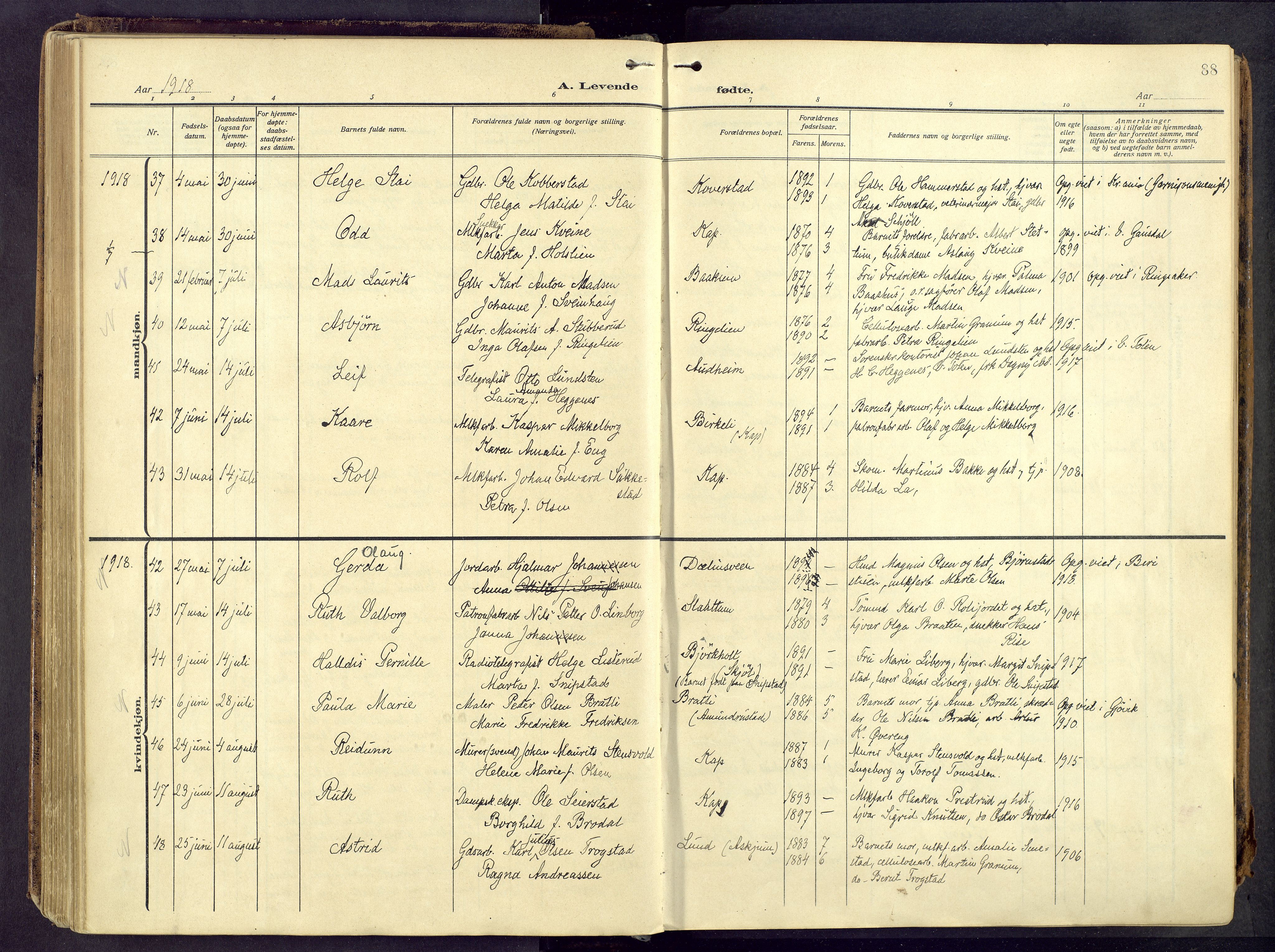 Østre Toten prestekontor, AV/SAH-PREST-104/H/Ha/Haa/L0010: Parish register (official) no. 10, 1910-1920, p. 88