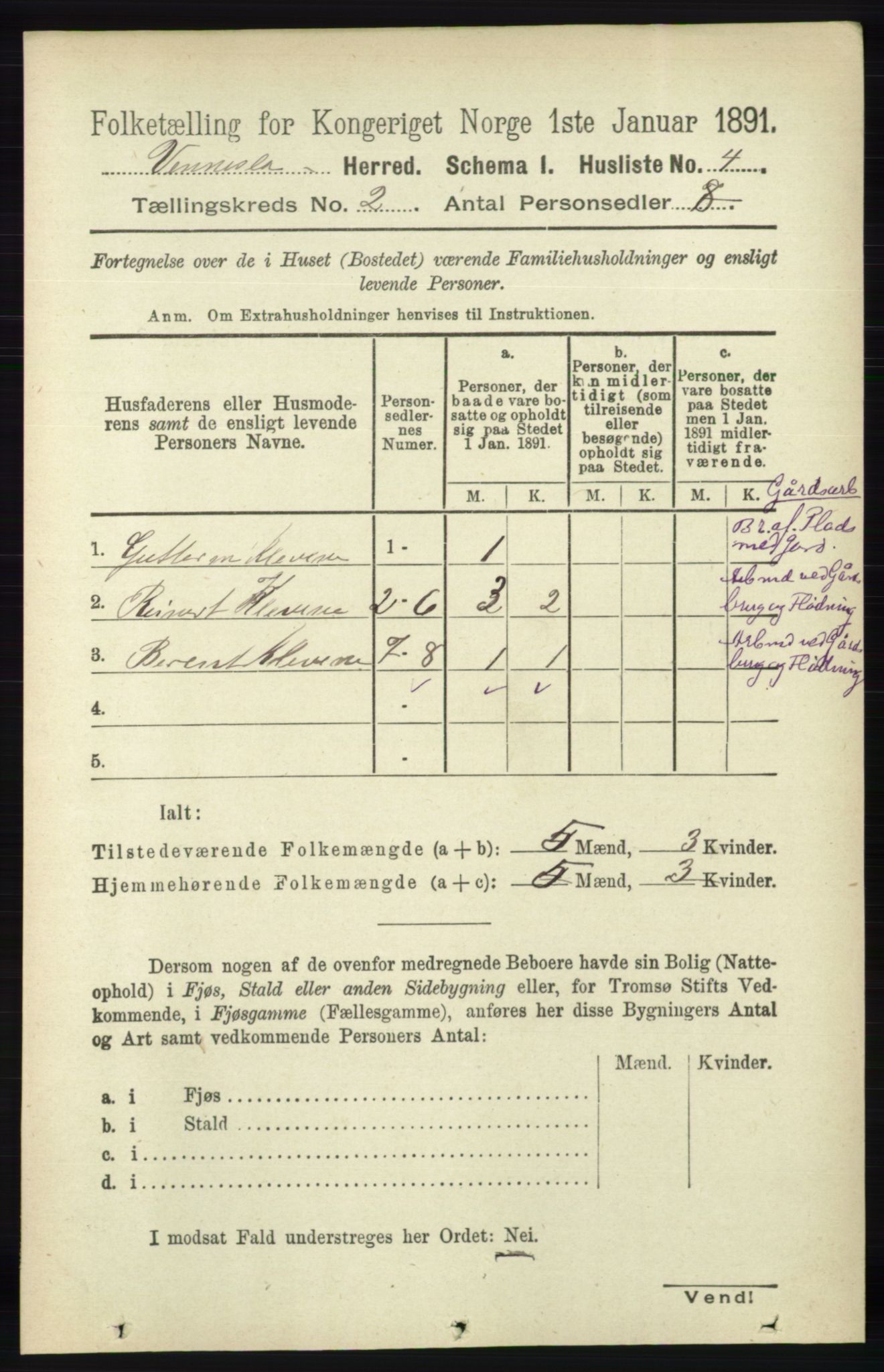 RA, 1891 census for 1014 Vennesla, 1891, p. 371