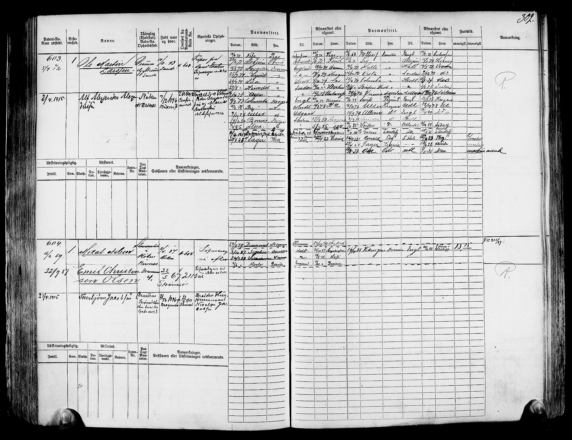 Drammen innrulleringsdistrikt, SAKO/A-781/F/Fc/L0001: Hovedrulle, 1868, p. 308