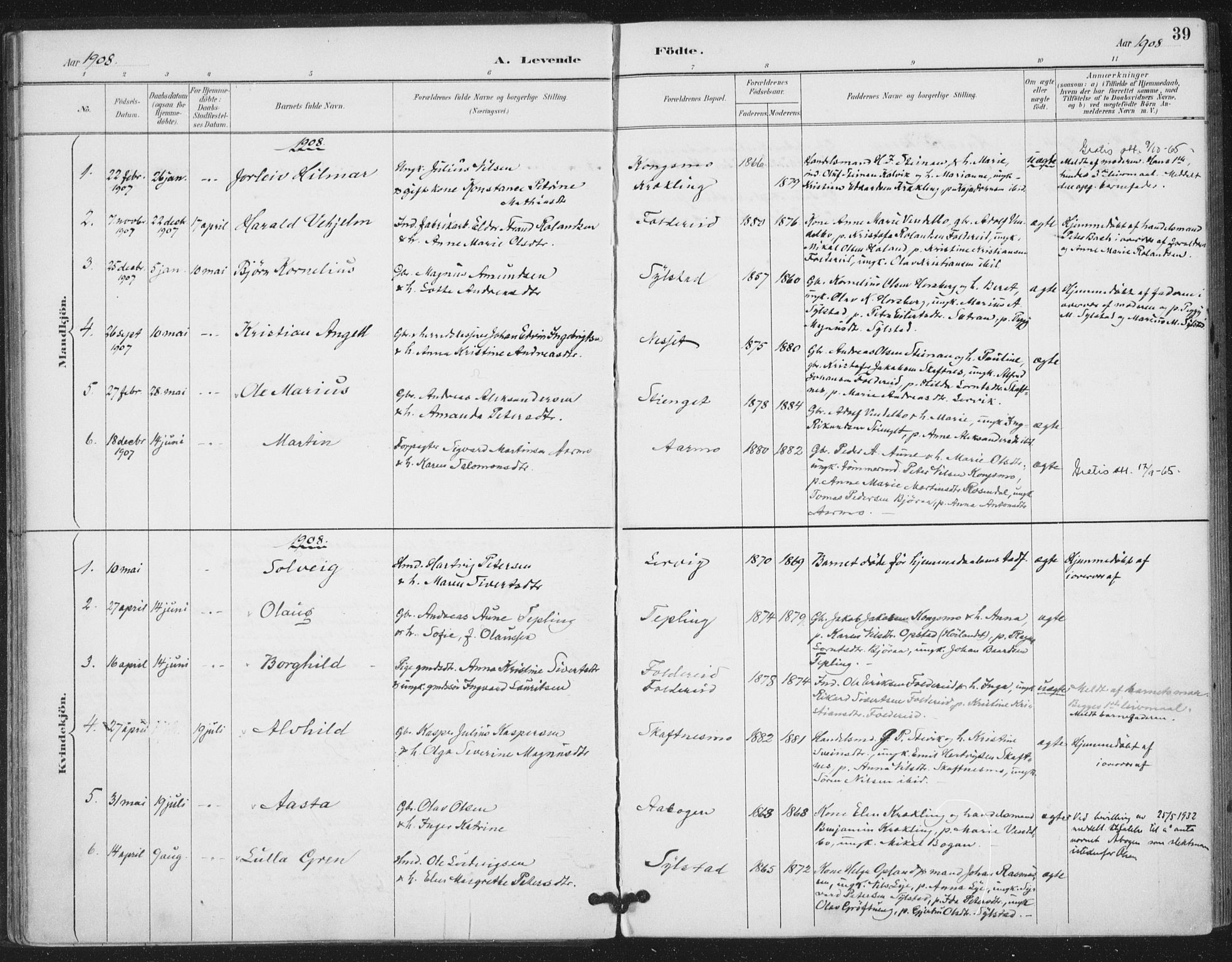 Ministerialprotokoller, klokkerbøker og fødselsregistre - Nord-Trøndelag, SAT/A-1458/783/L0660: Parish register (official) no. 783A02, 1886-1918, p. 39