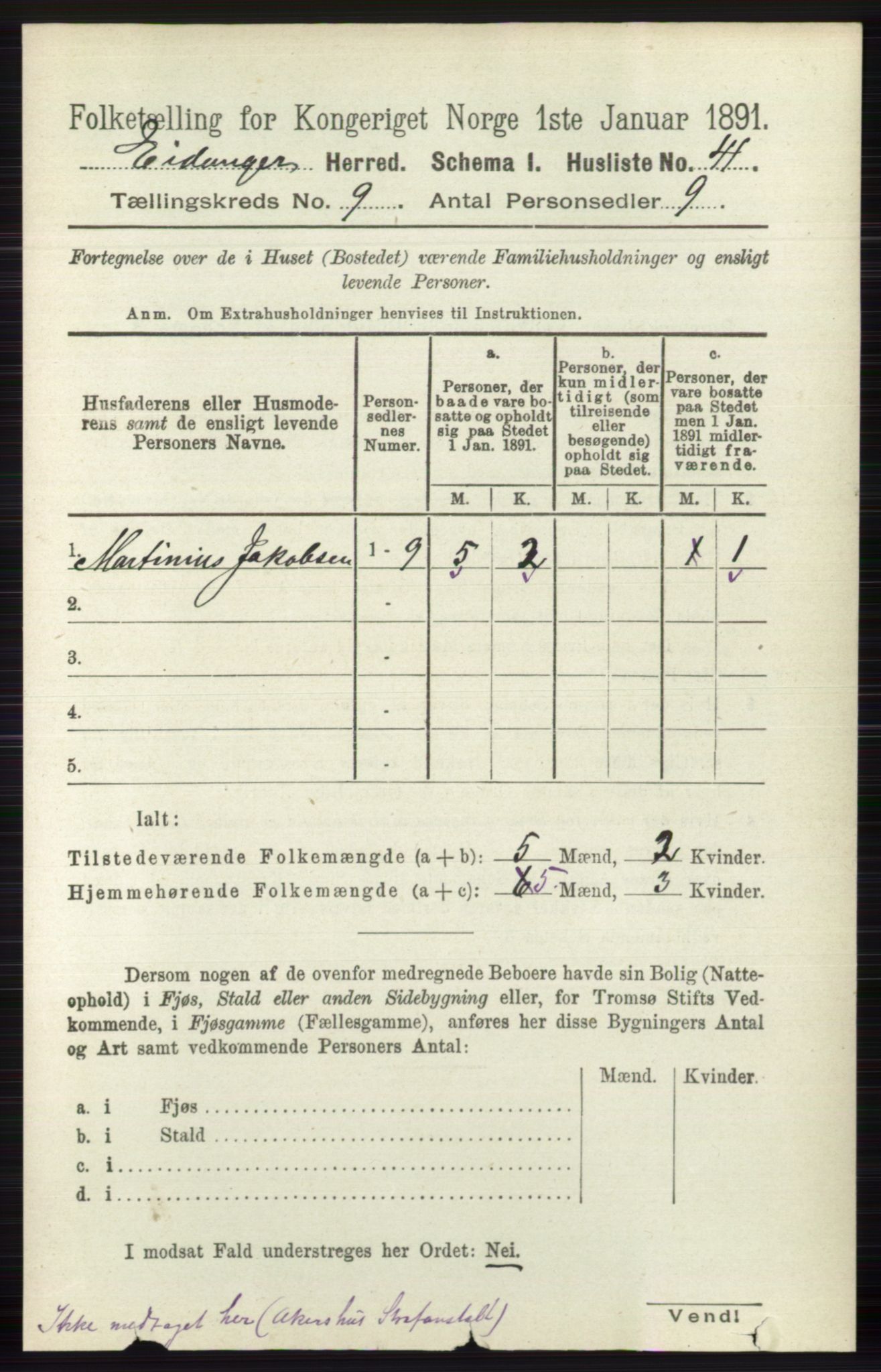 RA, 1891 census for 0813 Eidanger, 1891, p. 3608