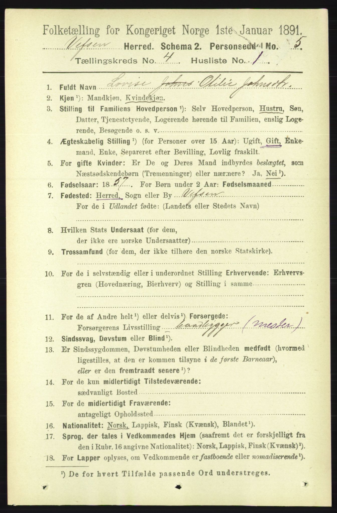 RA, 1891 census for 1824 Vefsn, 1891, p. 1625