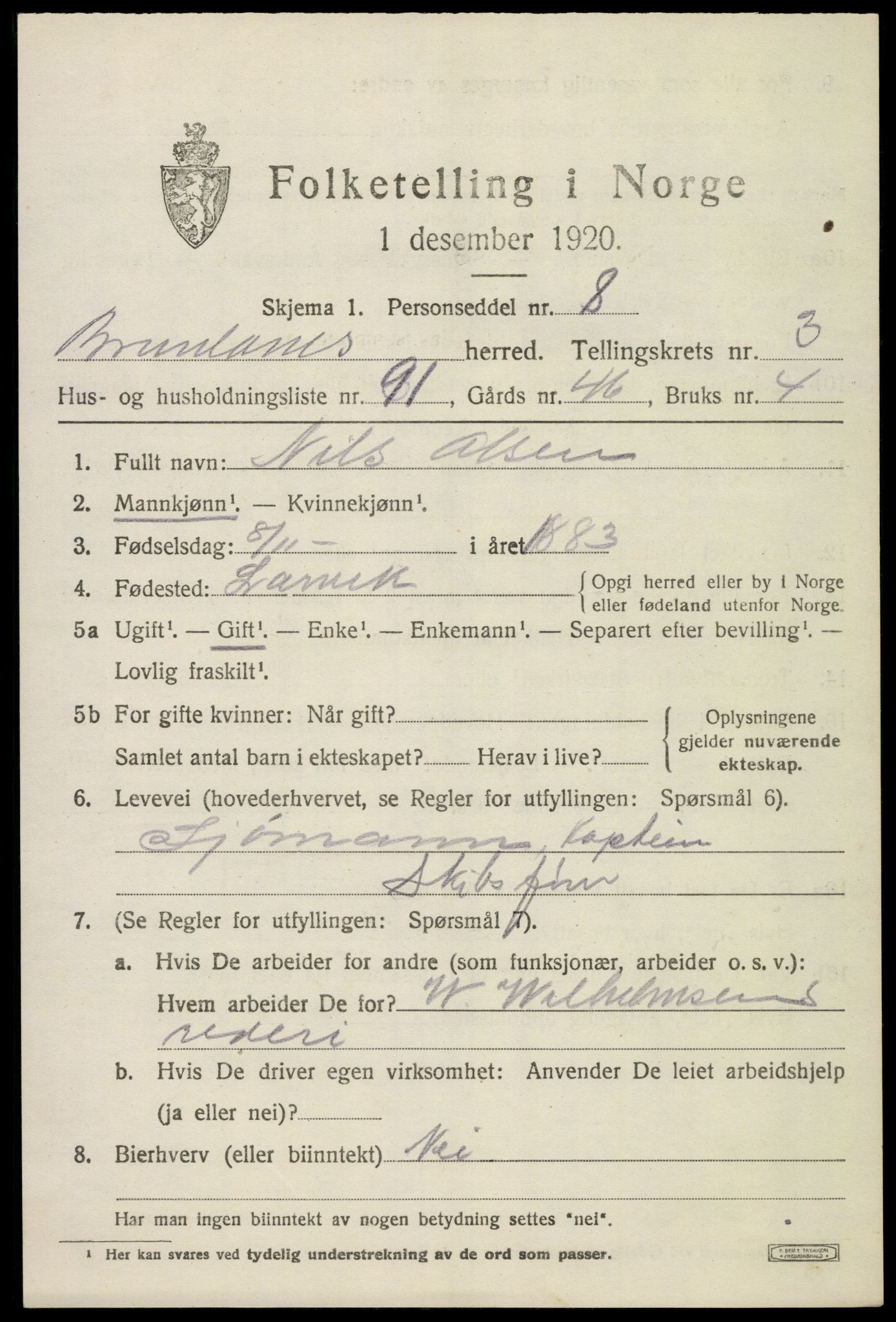 SAKO, 1920 census for Brunlanes, 1920, p. 5793